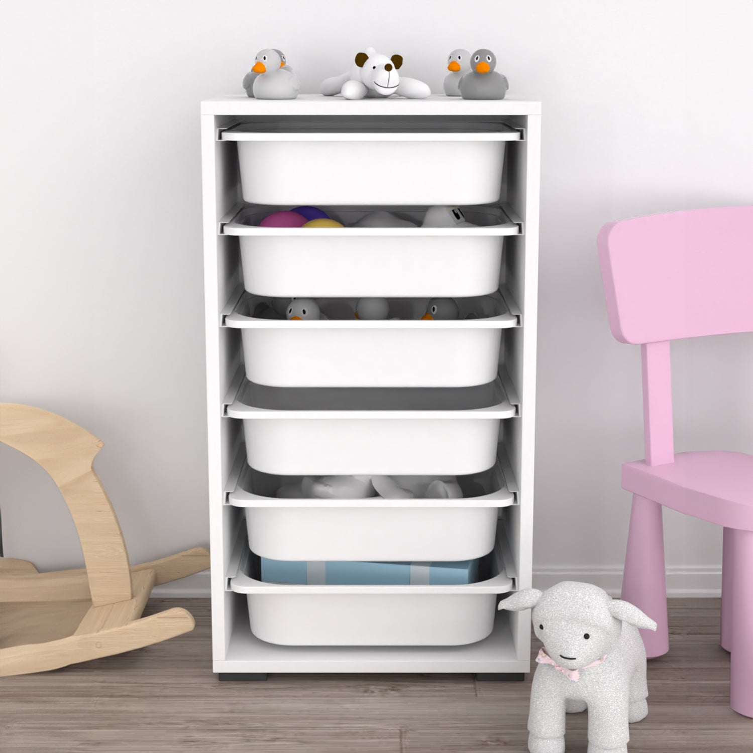 Скрин SANI с чекмеджета от меламин в бяло - 6 бели чекмеджета pe 45.5x30x83см