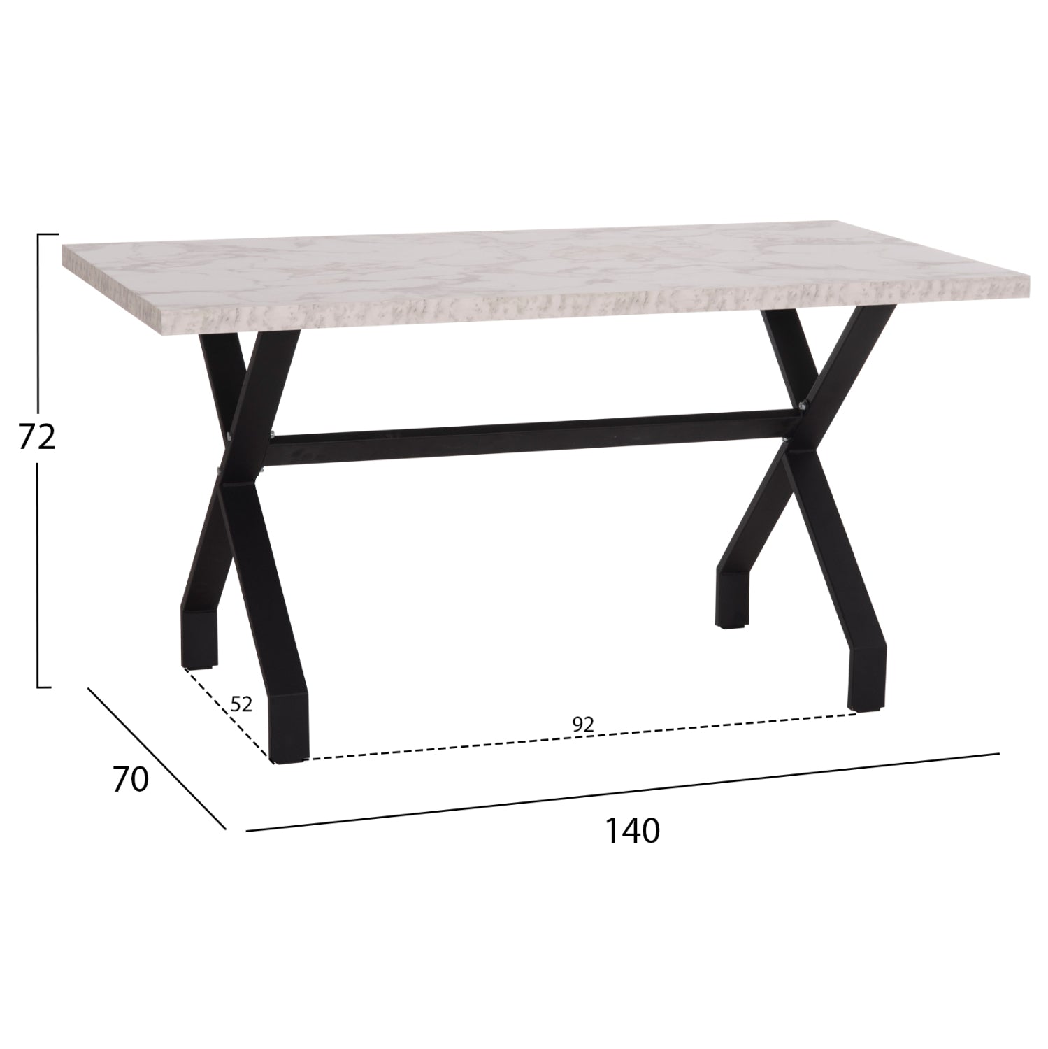 Трапезна маса LANA меламин бял мрамор - черни метални крака 140x70x72см