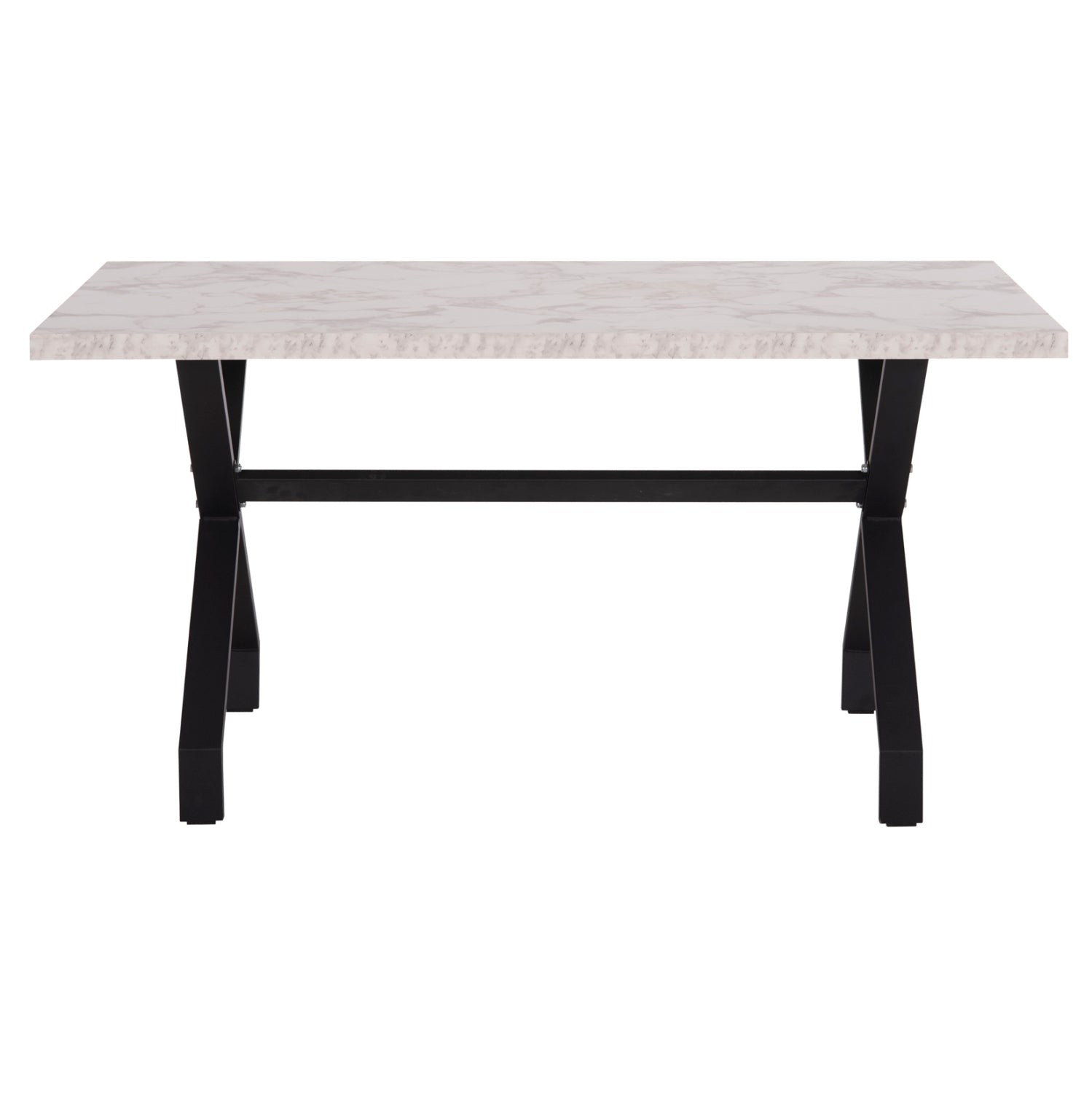 Трапезна маса LANA меламин бял мрамор - черни метални крака 140x70x72см