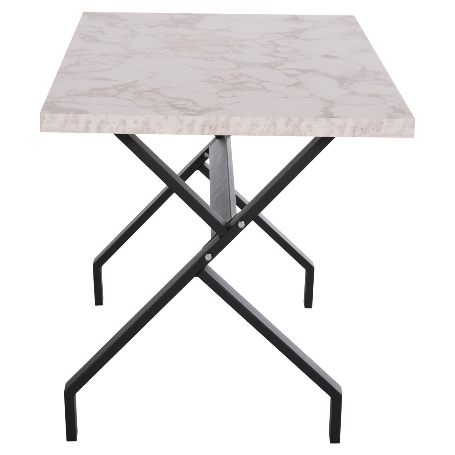 Трапезна маса LANA меламин бял мрамор - черни метални крака 140x70x72см