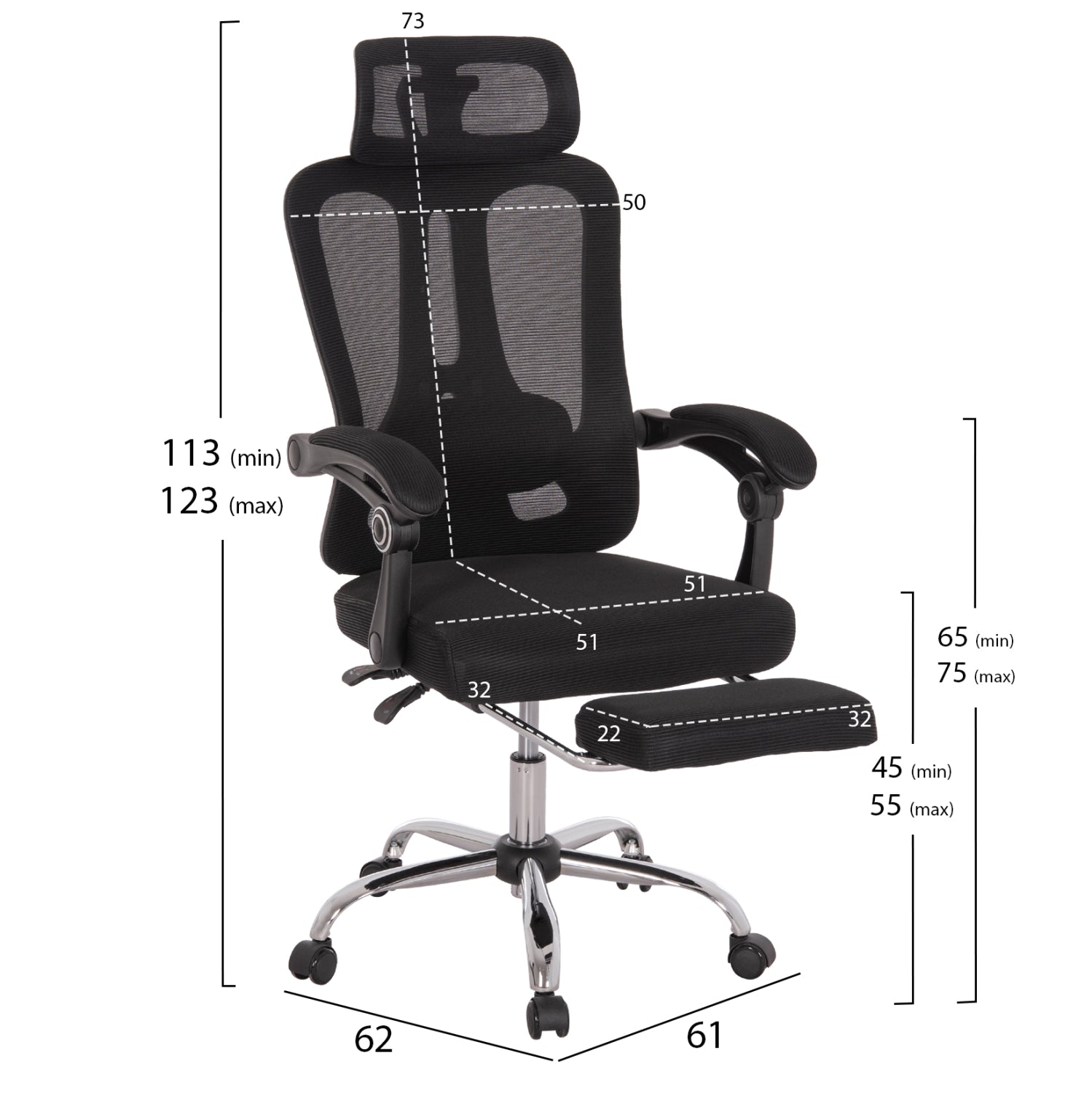 Офис стол BARNET черен цвят 61x62x123см