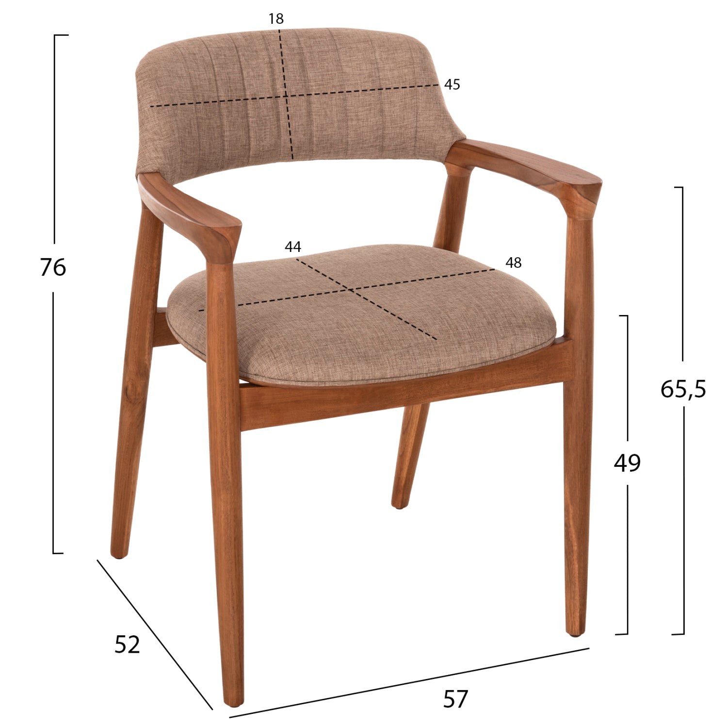 Кресло Джеймс тиково дърво /бежова дамаска 57x52x76