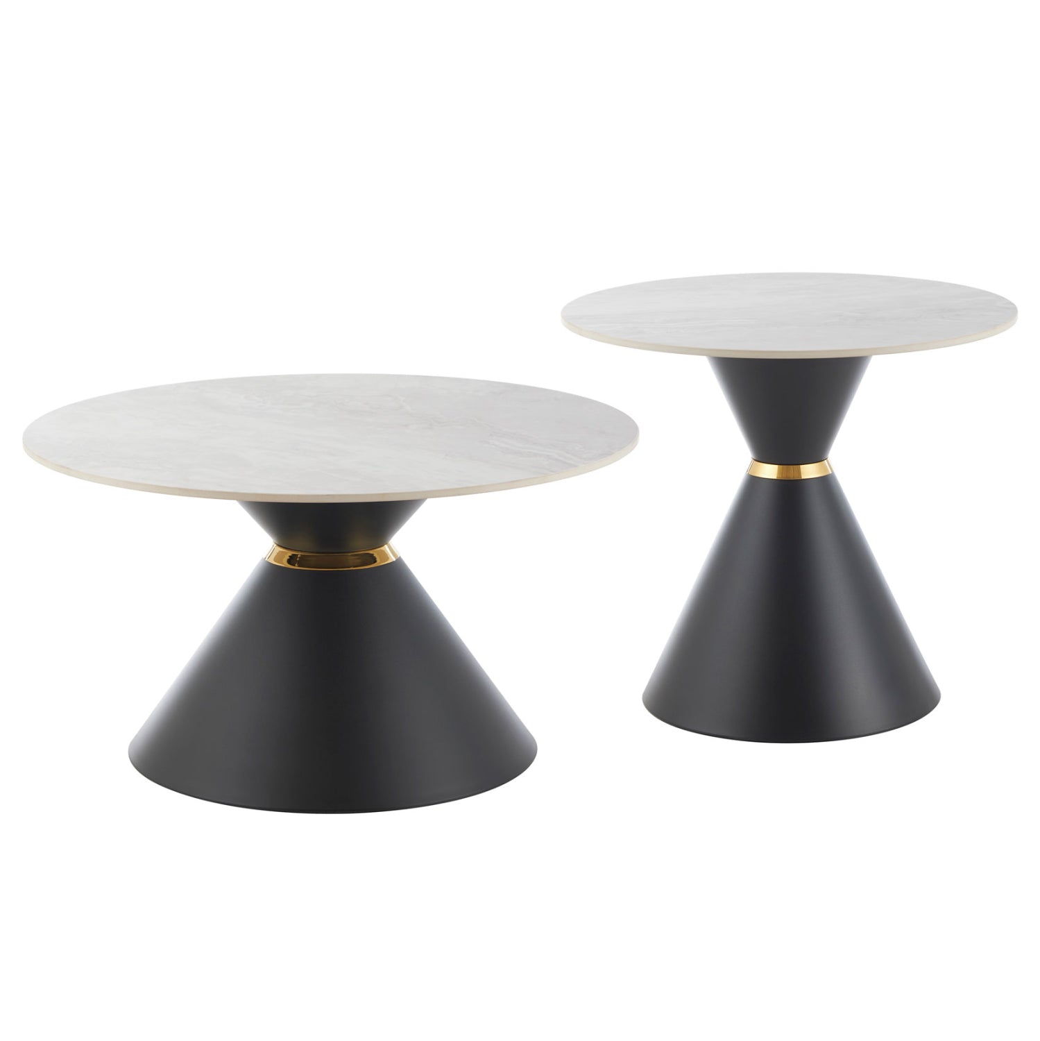 Комплект холни маси 2 бр NANDO сив-черен-златист цвят Φ60см и Φ80см