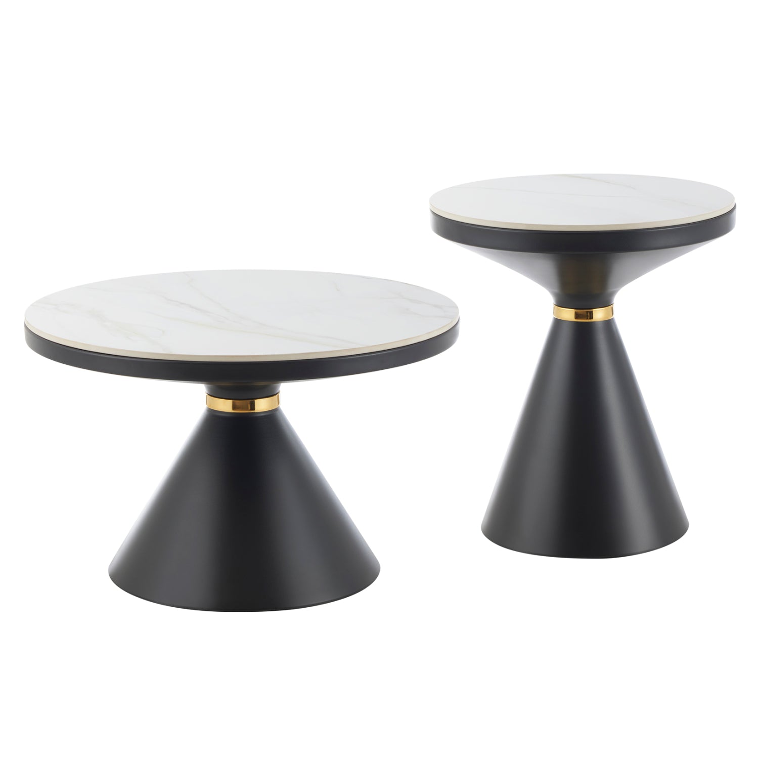 Комплект холни маси 2 бр TERRANO бял-черен-златист цвят Φ50см и Φ70см