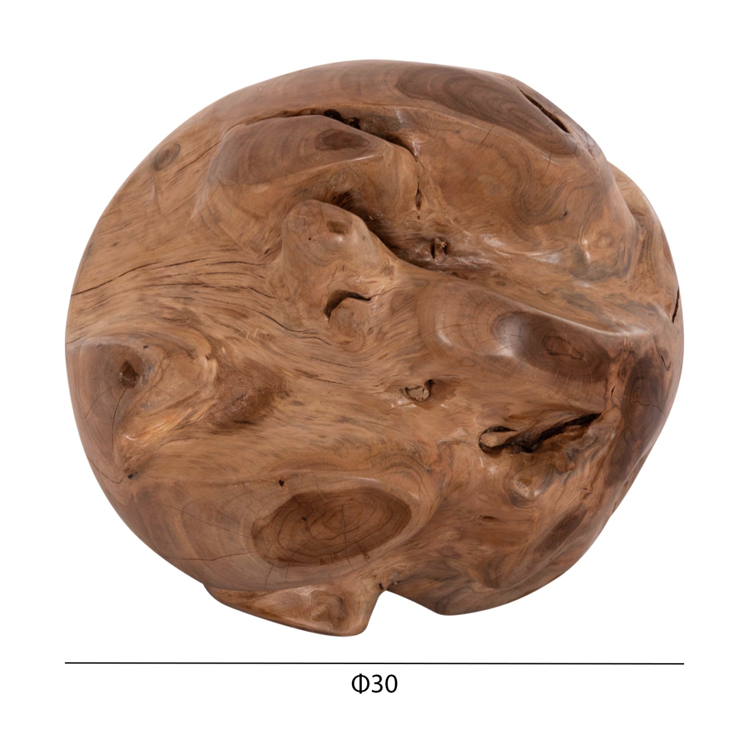 Декоративна подова неправилна топка Clemor- тиково дърво – естествена φ30см