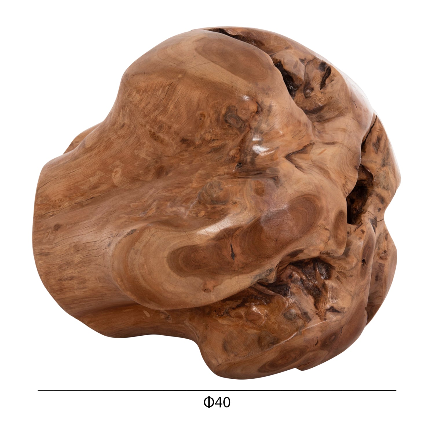 Декоративна подова неправилна топка Clemor- тиково дърво - естествена φ40см