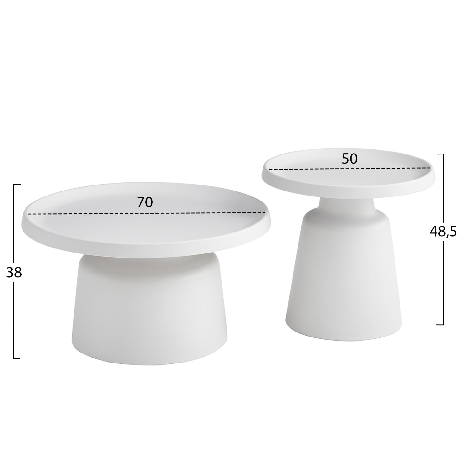 Комплект от 2 метални масички за кафе RINKON2 в бяло φ50см и φ70см