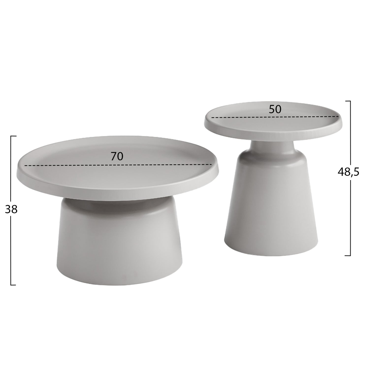 Комплект от 2 метални масички за кафе RINKON2 в сиво φ50см и φ70см