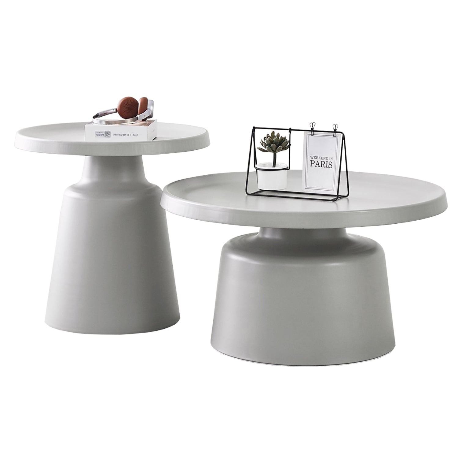 Комплект от 2 метални масички за кафе RINKON2 в сиво φ50см и φ70см