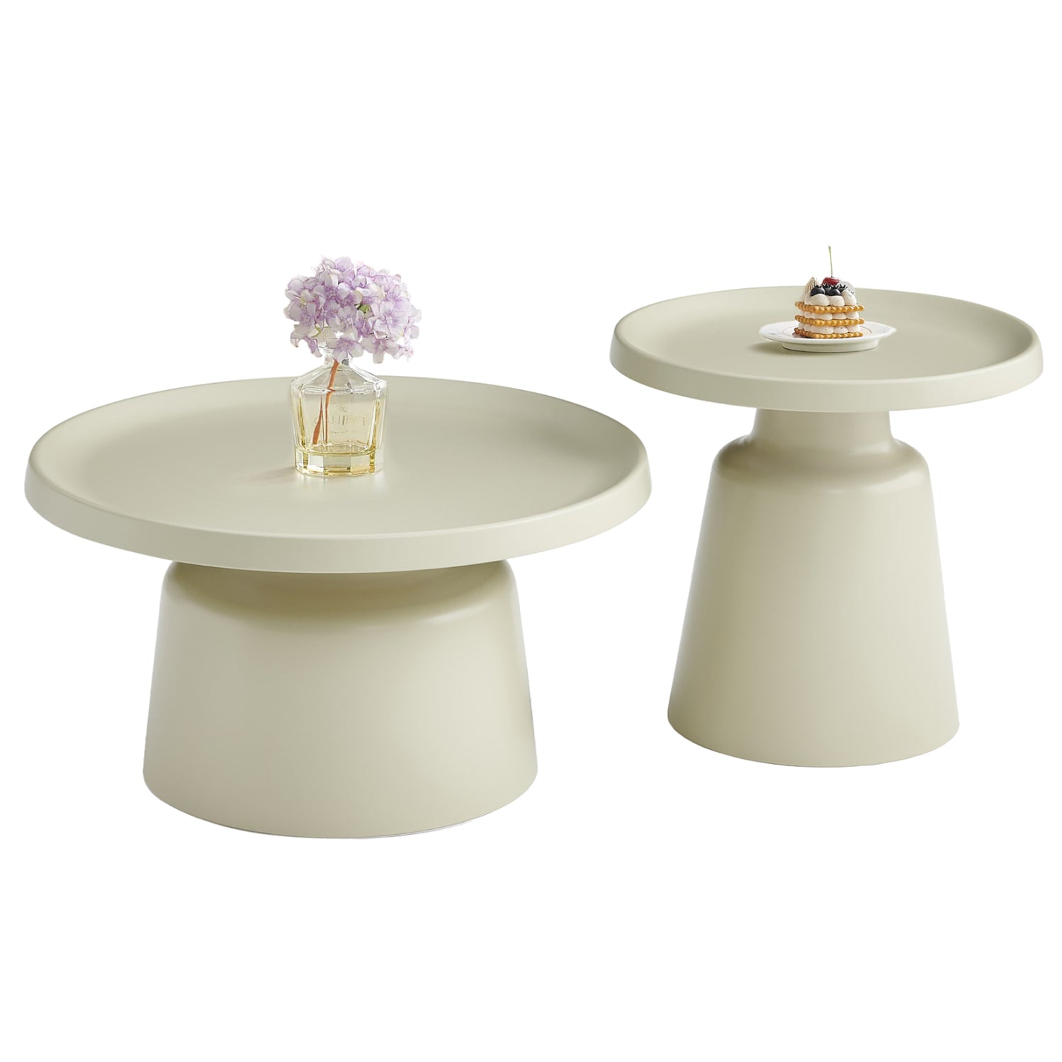 Комплект от 2 метални масички за кафе RINKON2 в цвят шампанско φ50см и φ70см