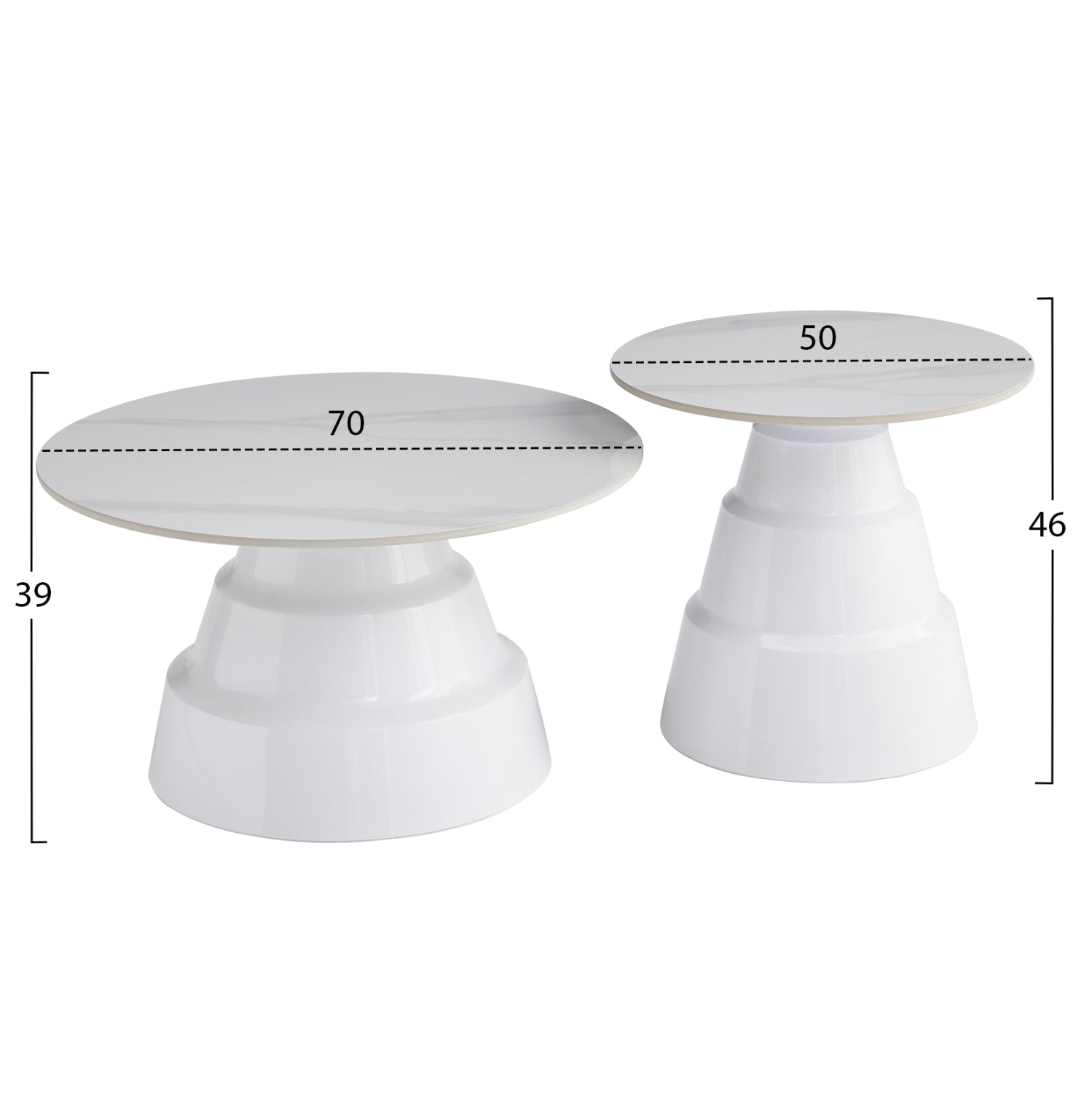 Комплект от 2 масички за кафе от синтерован камък lidox - бели φ50 и φ70