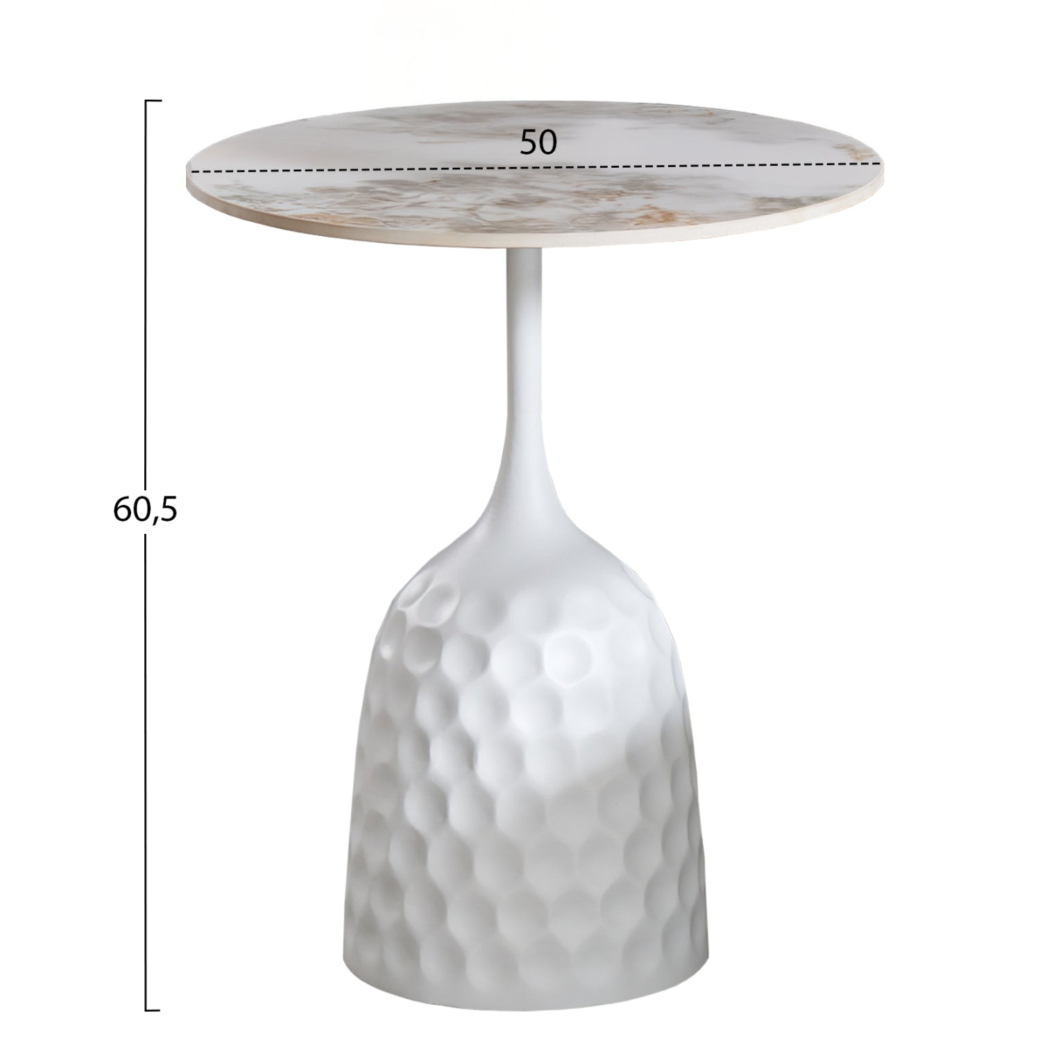 Маса за кафе LONGSTEM бяла основа - синтерован камък,/ златист φ50