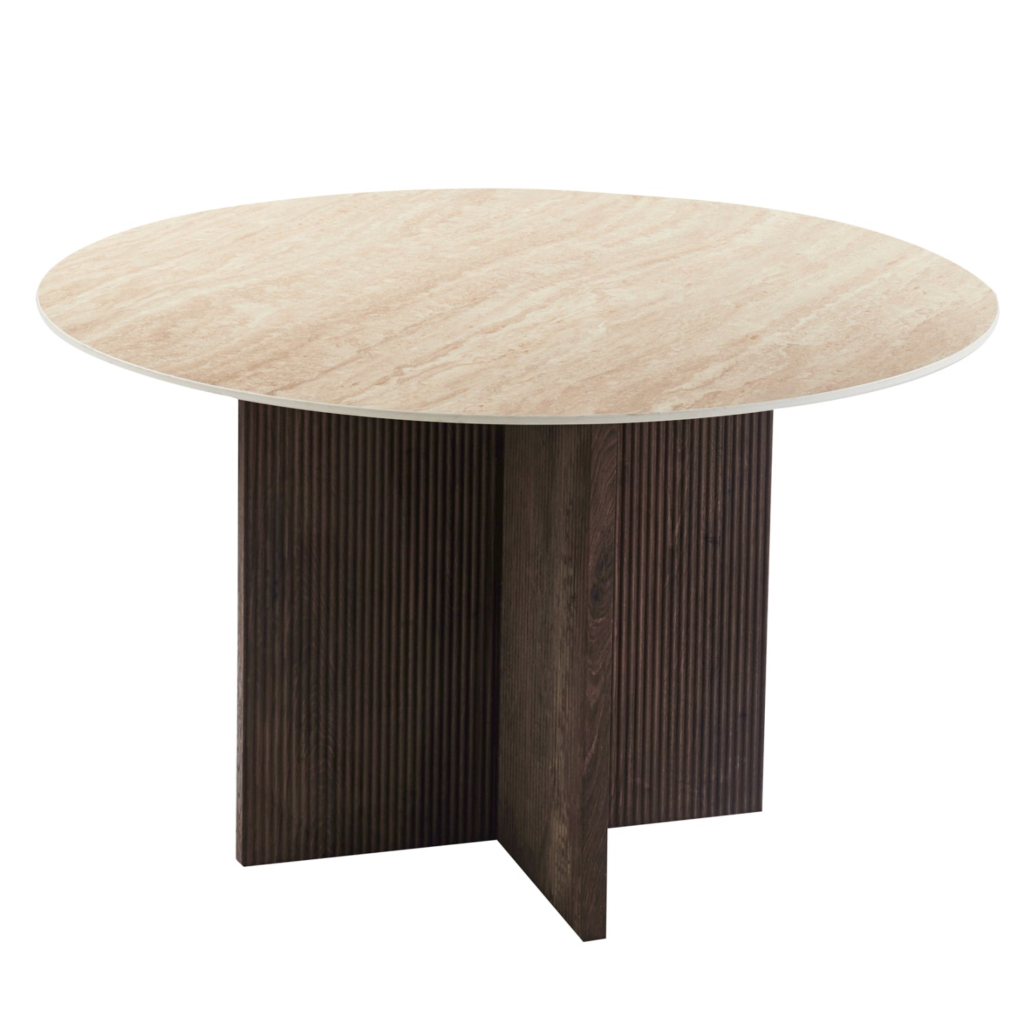 Кръгла трапезна маса SKY керамичен плот от травертин φ120x76h