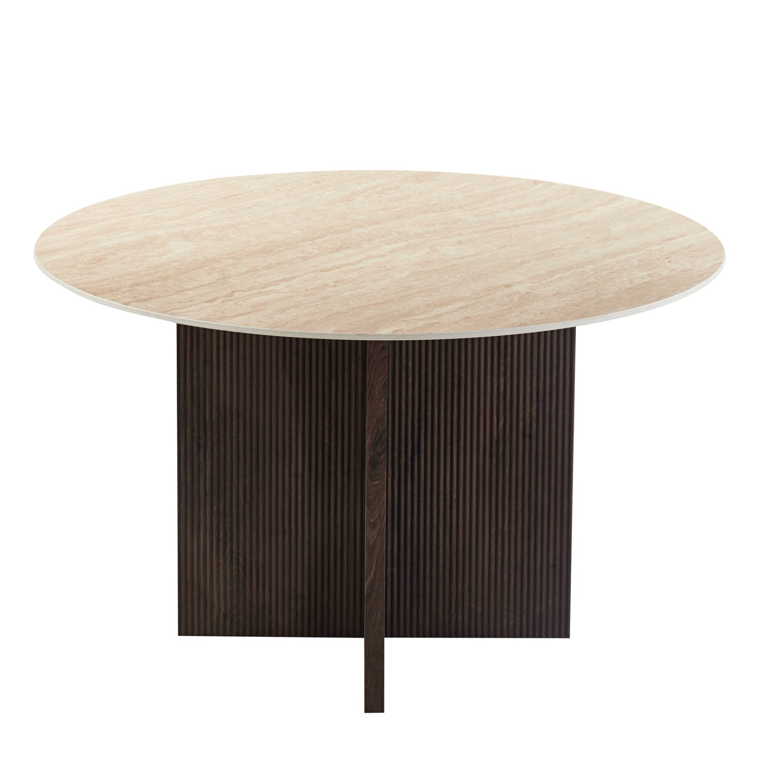 Кръгла трапезна маса SKY керамичен плот от травертин φ120x76h