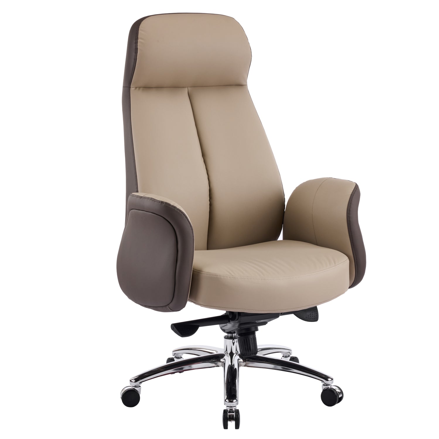 Офис стол Dramon бежово-кафяв изкуствена кожа -- хромирана основа 66x70x132.5всм.