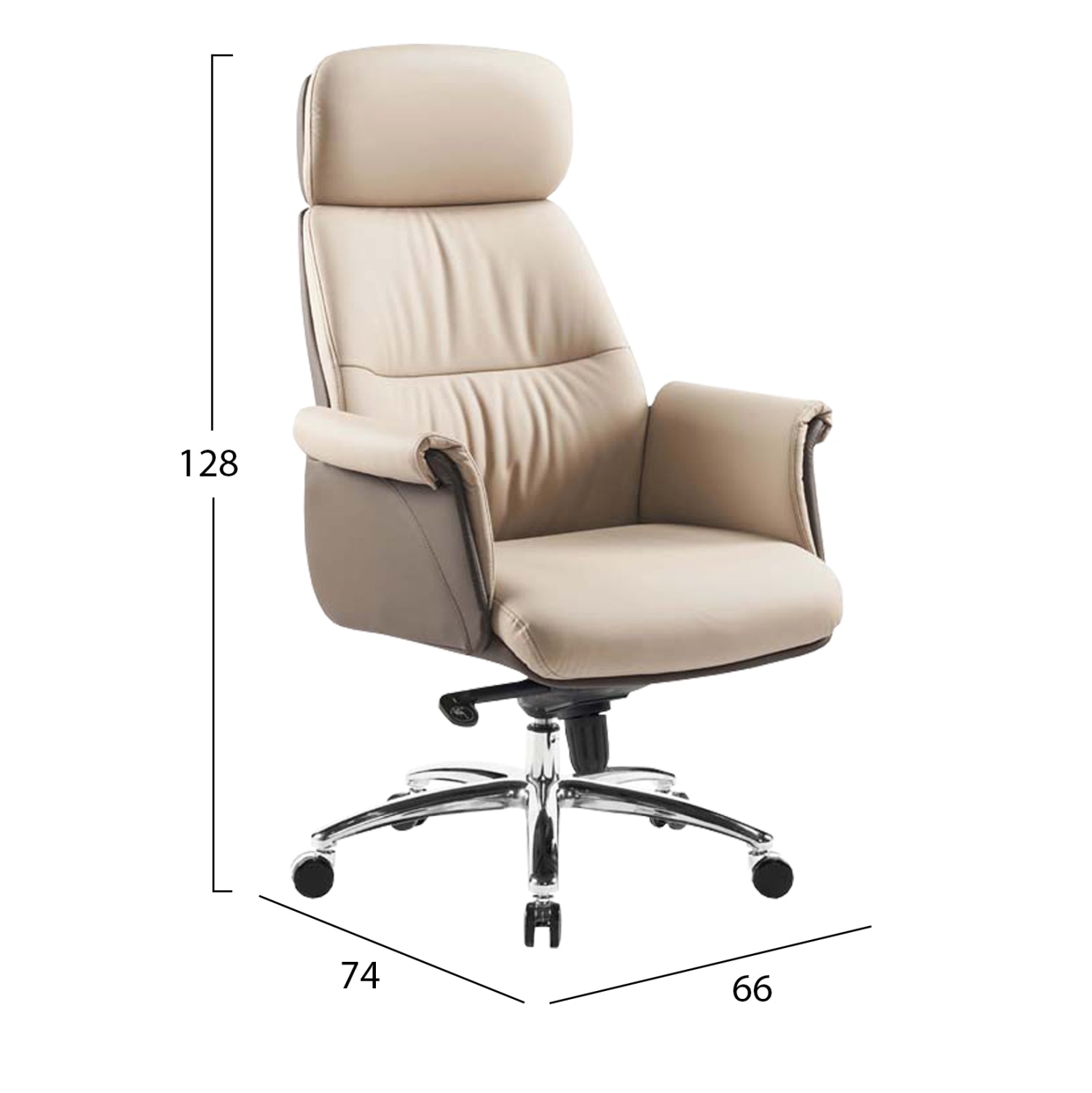 Офис стол Tomlin бежово-кафяв изкуствена кожа -- хромирана основа 72x74x128всм.