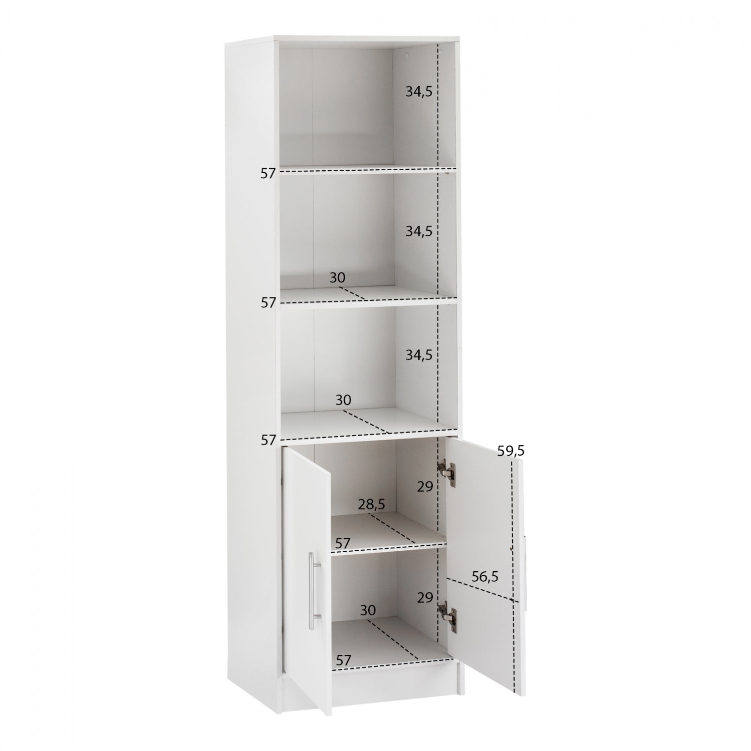 Библиотека ENSLEY бял цвят 60x30x180см