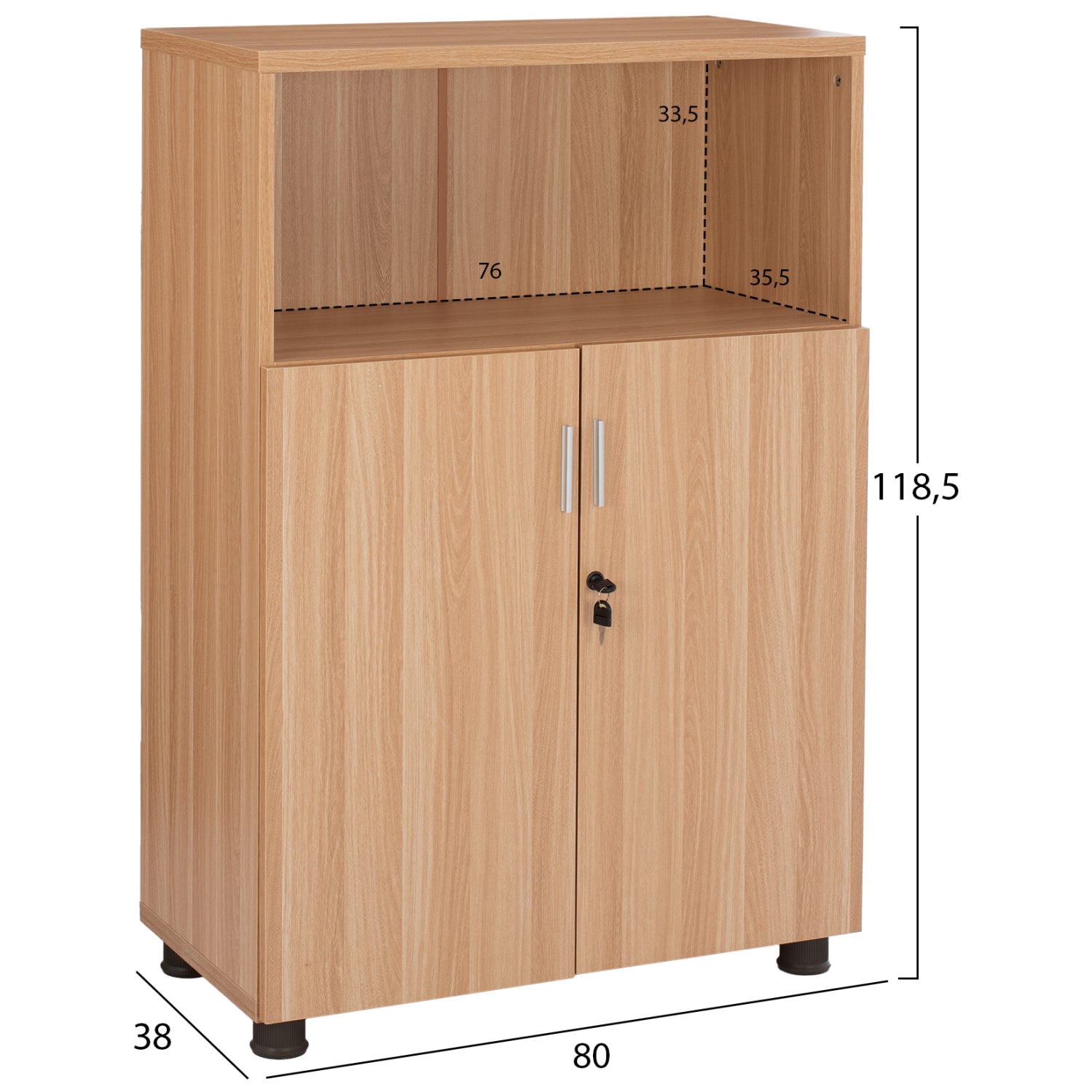 Офис шкаф VANCE цвят бук 80x38x118.5см