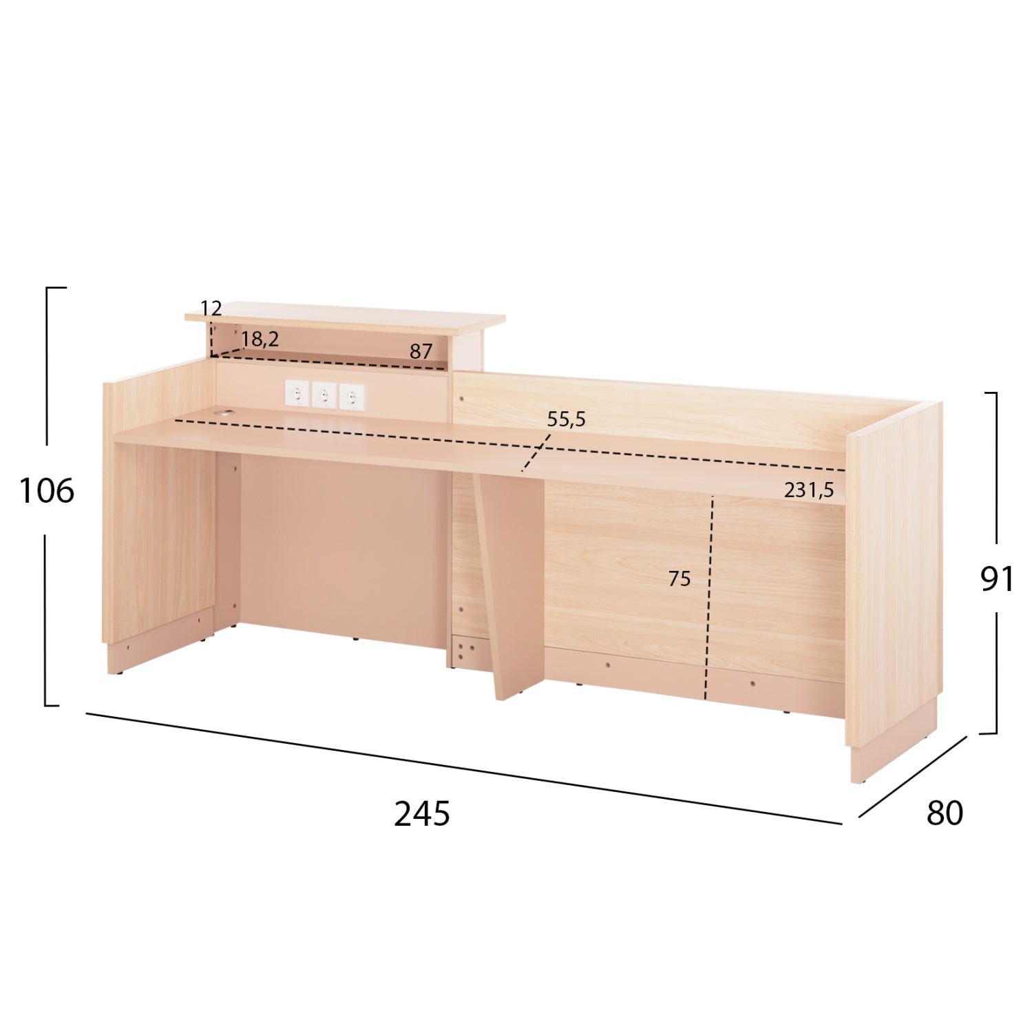 Рецепция DALTON цвят сонома-бежов 240x80x106см