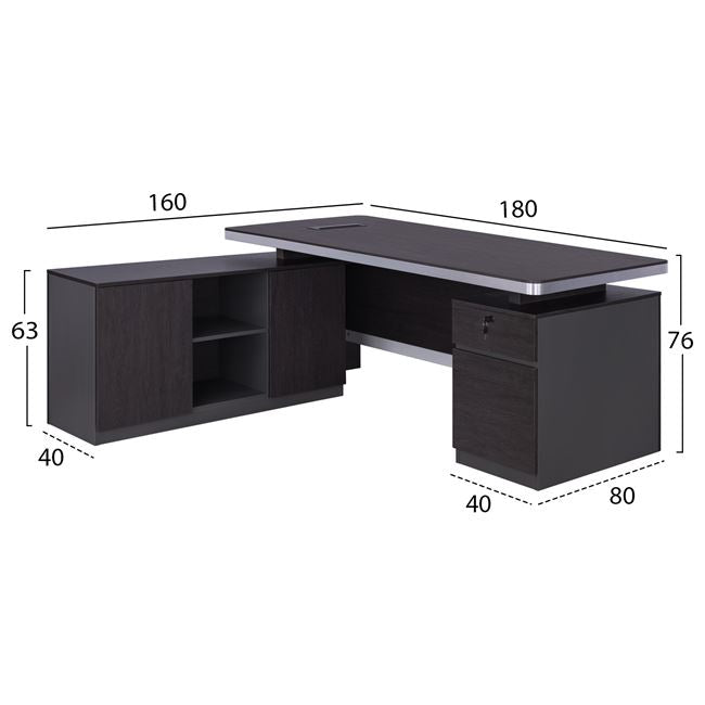 Офис бюро ROSEWOOD ляв ъгъл цвят венге-сив 180X160X76см