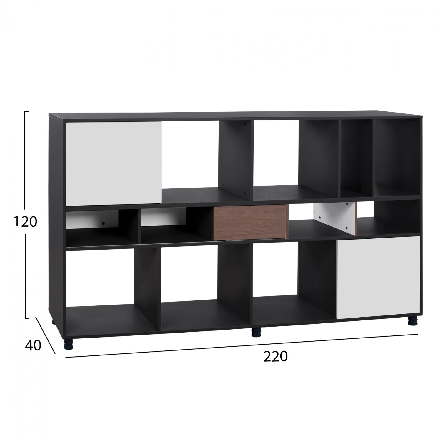 Офис библиотека RYLAN цвят орех-сив 220X40X120 см