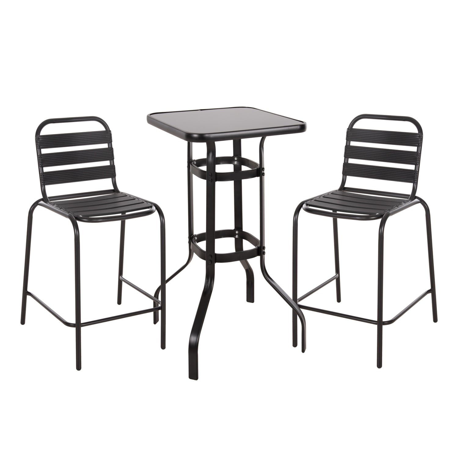 Бар комплект за открито Laura от 3 части с маса 60/60/100см черен метал и алуминий с маса