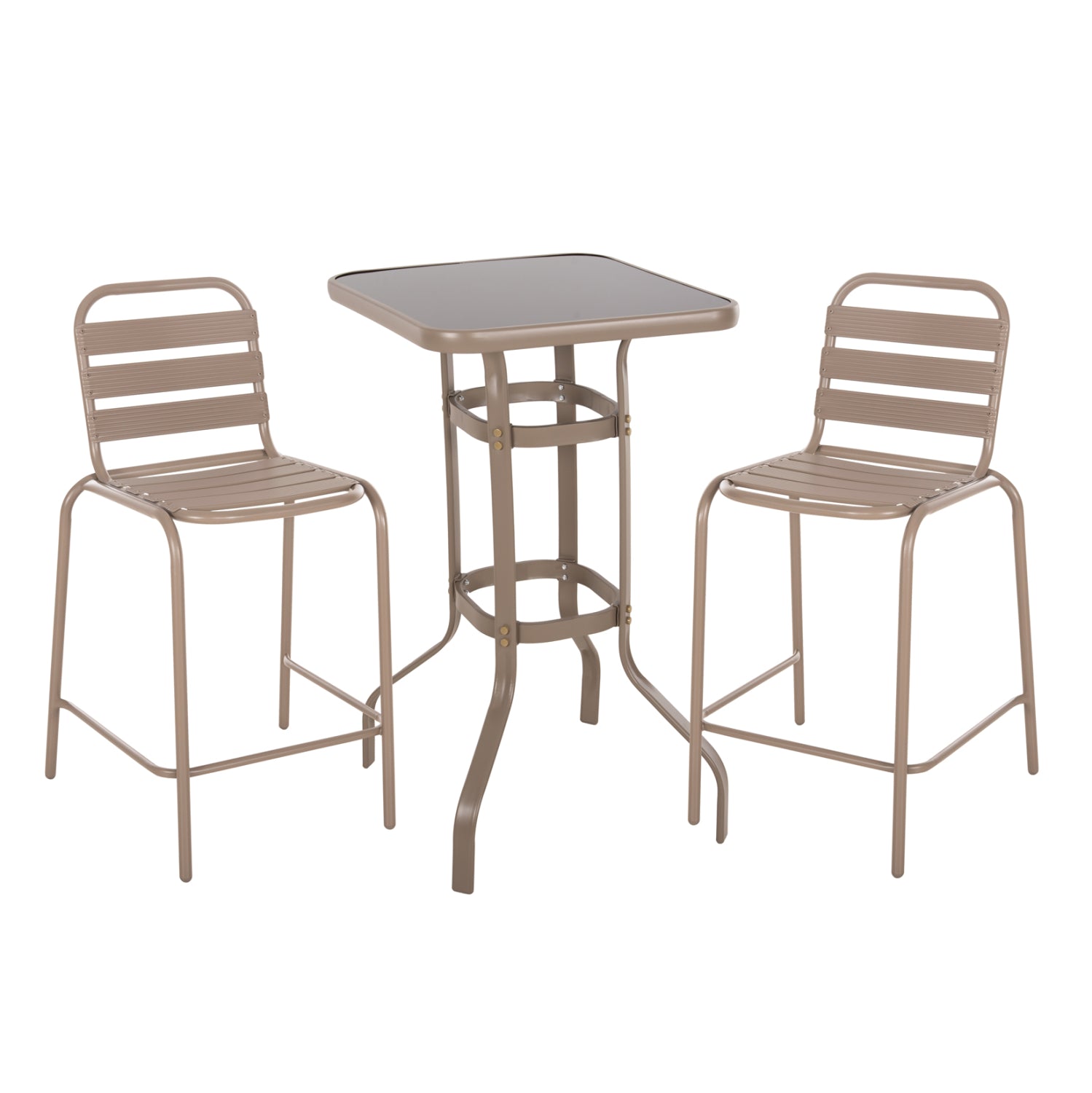 Бар комплект за градина Laura от 3 части с маса 60x60x100 КГ21054.04, цвят шампанско, метал и алуминий