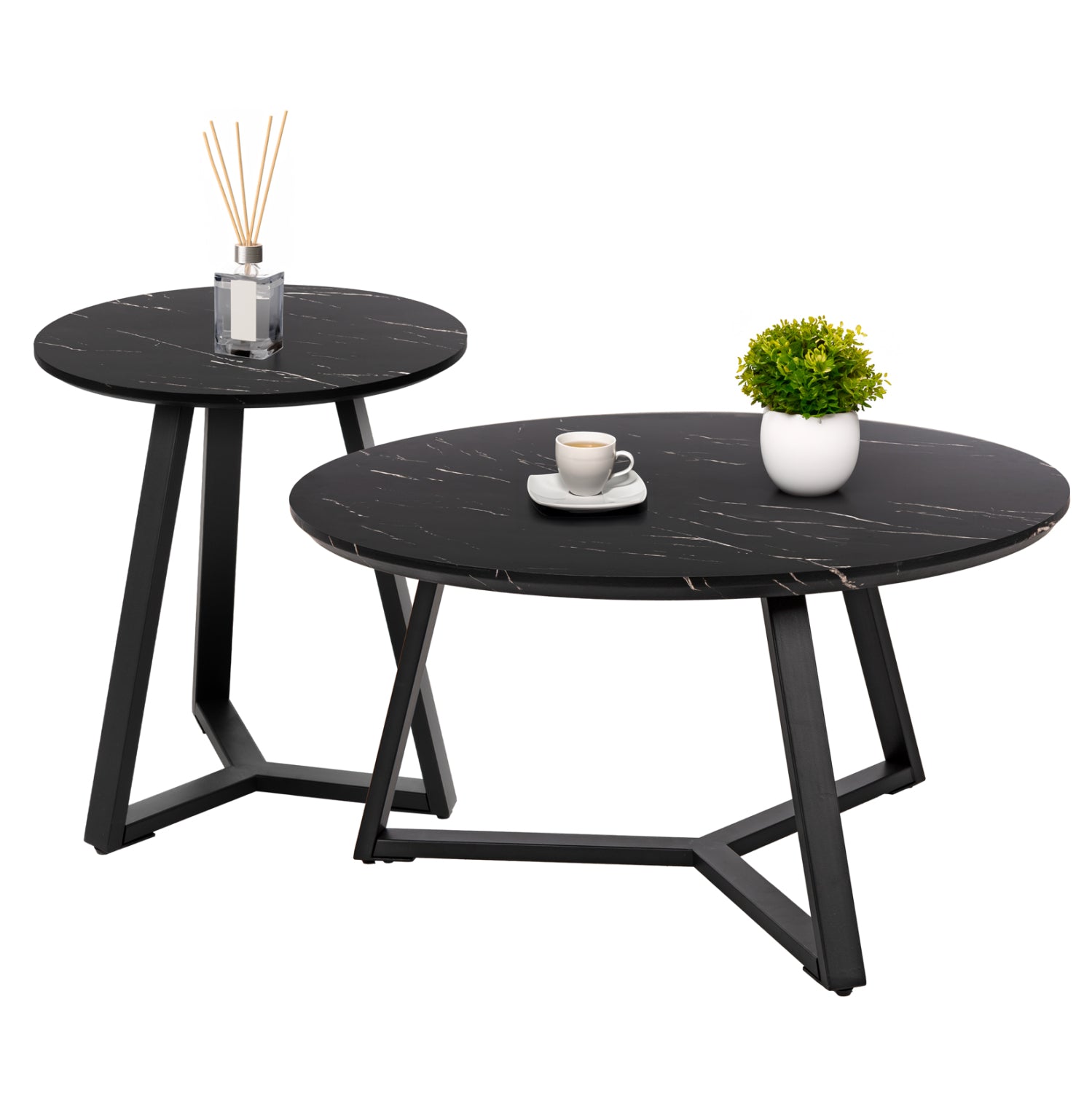 Комплект 2 холни маси Rocket мдф черен мрамор φ80см & φ45см