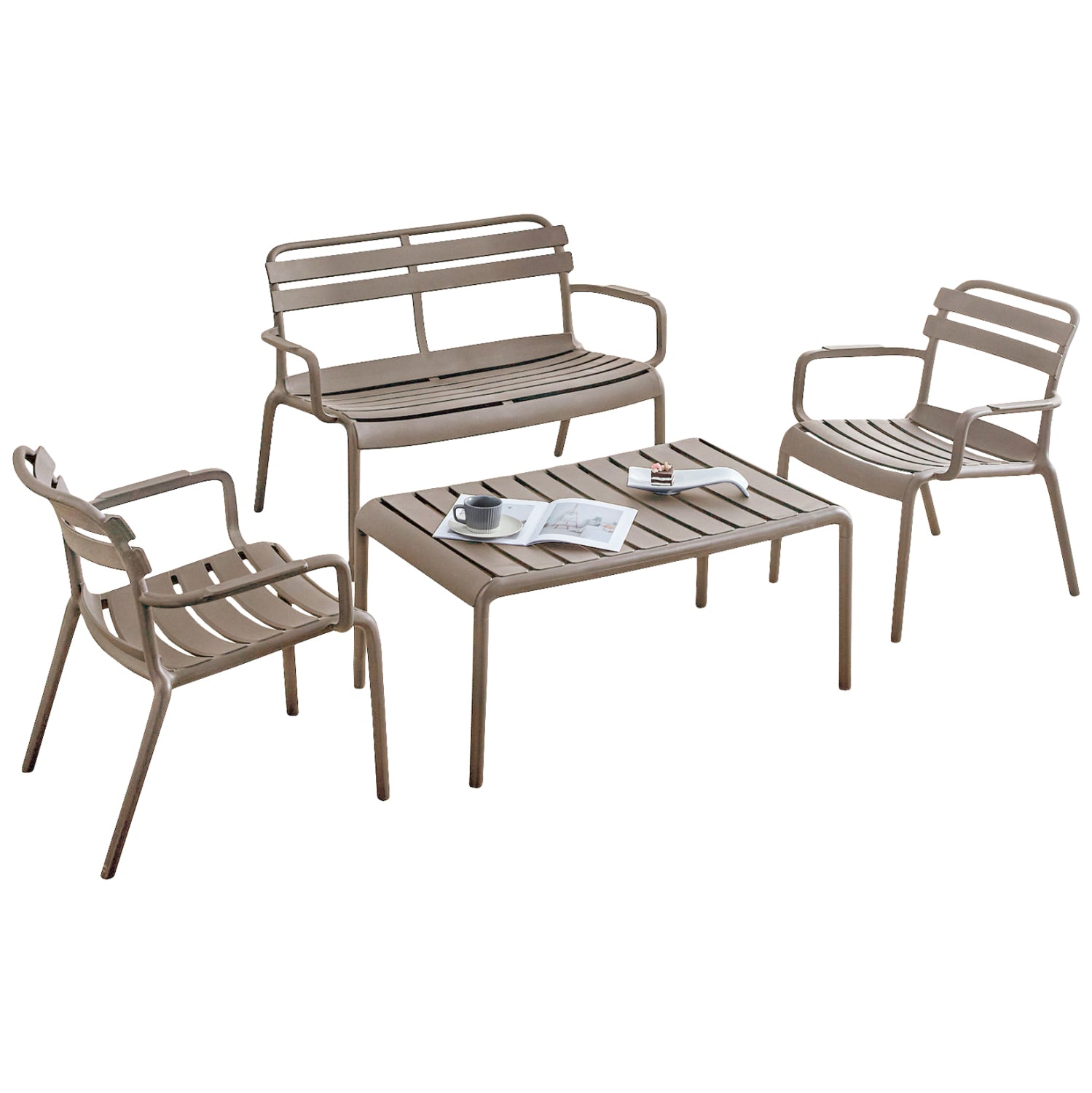 Комплект градински от 4 части Кorver полипропилен капучино с маса 100x60x46