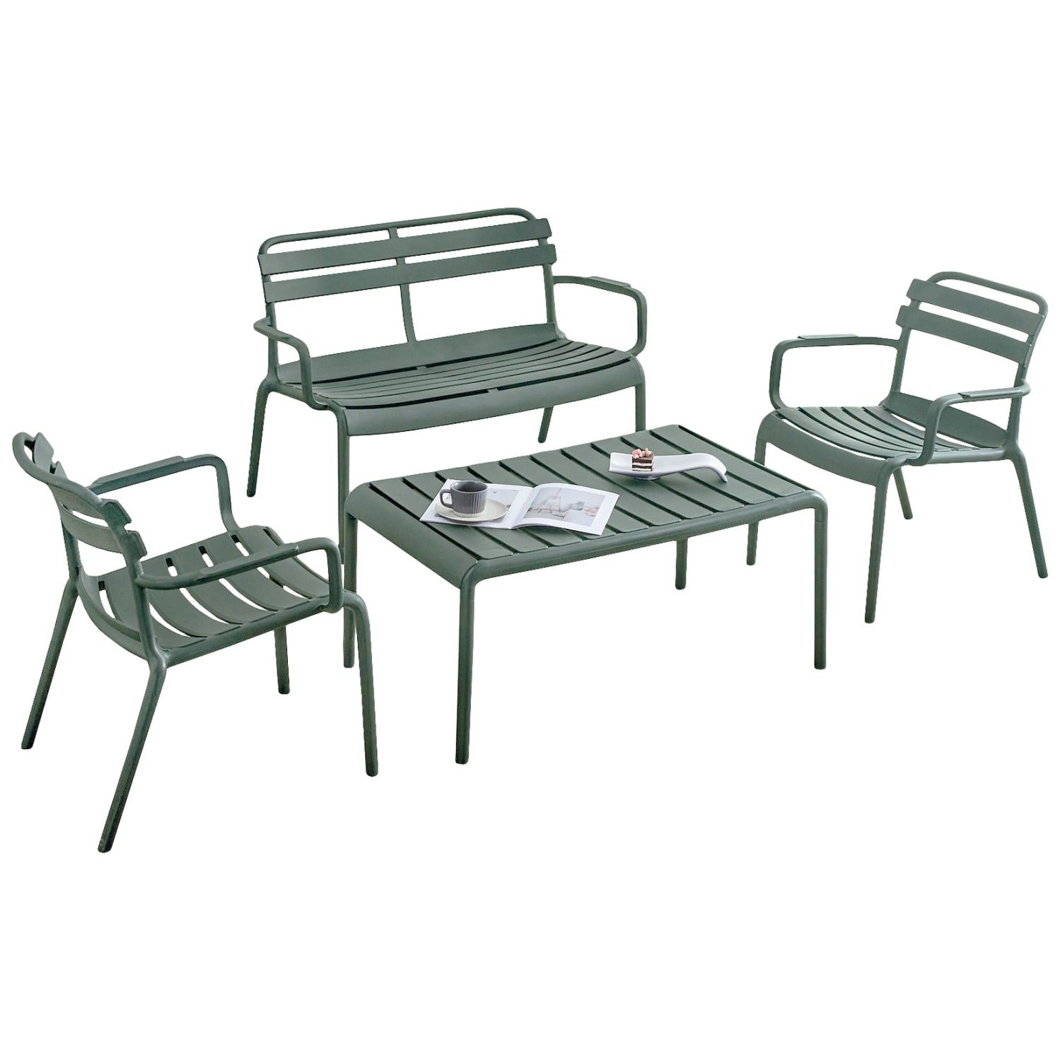 Комплект градински от 4 части Кorver полипропилен, тъмно маслиново зелен маса100x60x46