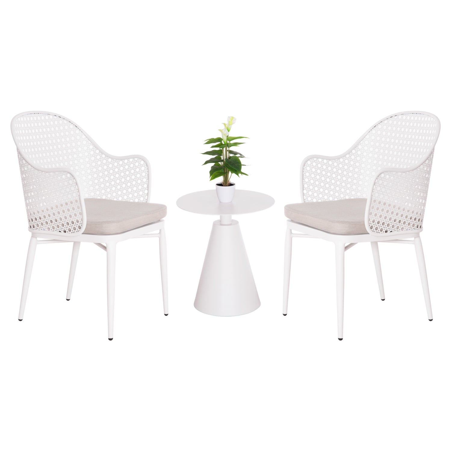 Комплект за отдих 3бр външен Оrego алуминиев в бяло с маса Φ50x56