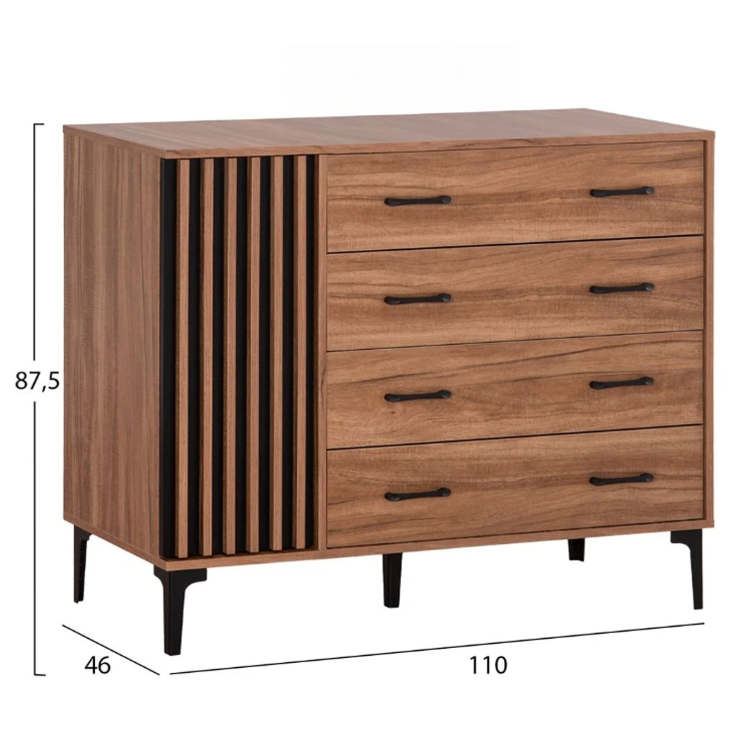 Спален комплект от 4 част harry меламин в естествено дърво и черен цвят