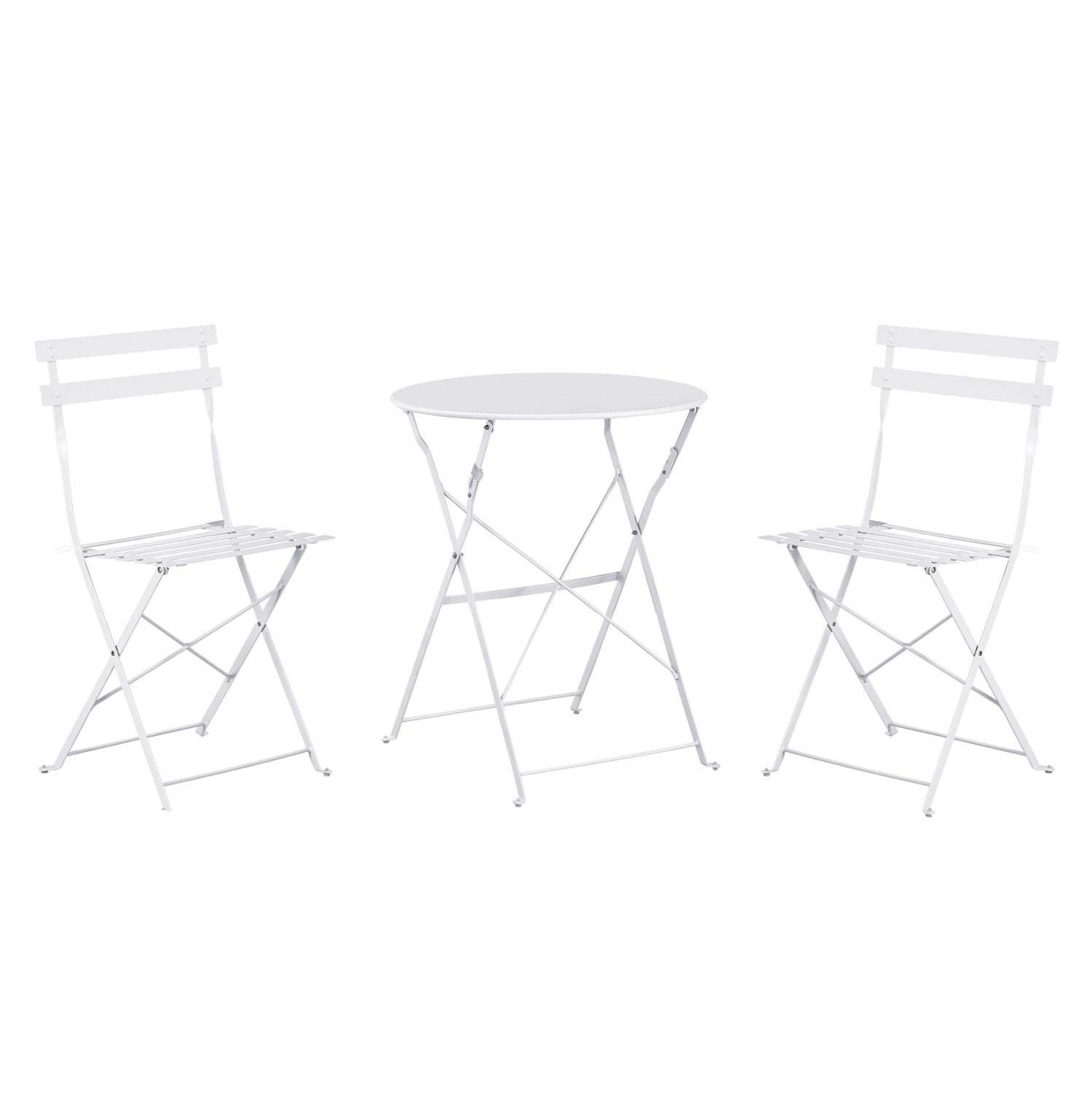 Комплект 3части/ сгъваеми метална маса Φ60x70 и столове Sophie в цвят бял