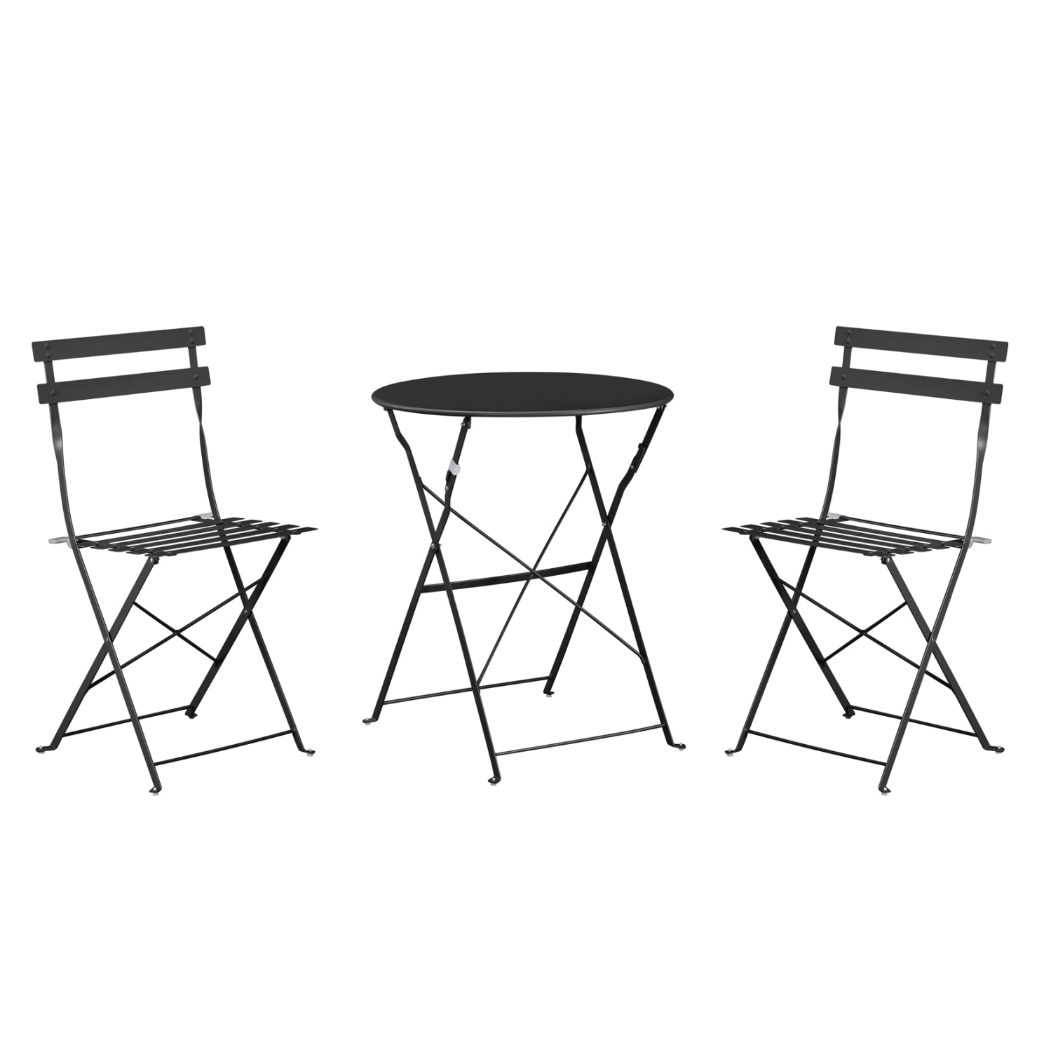 Комплект 3части/ сгъваеми метална маса Φ60x70 и столове Sophie в цвят черен