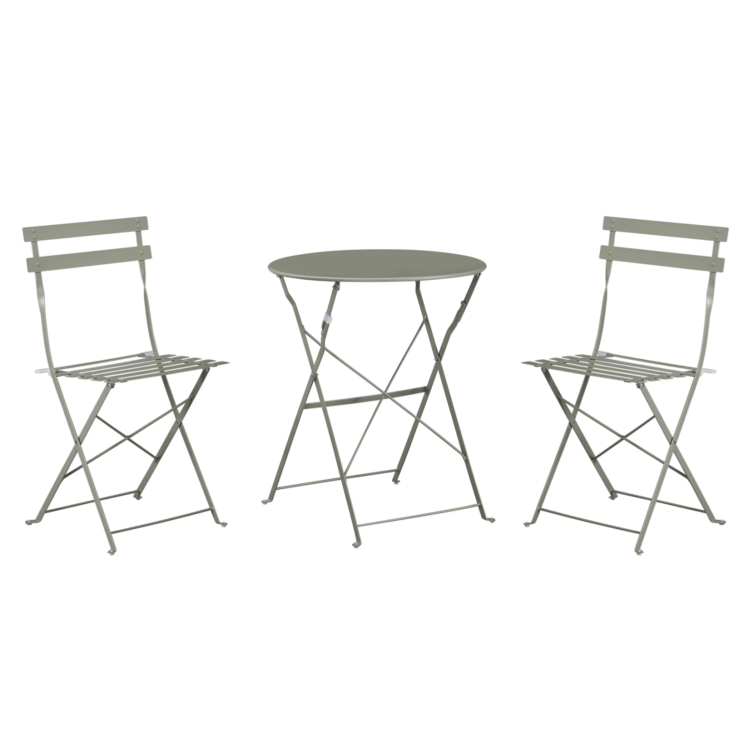 Комплект 3части сгъваеми/ метална маса Φ60x70 и столове Sophie в цвят тъмна маслина