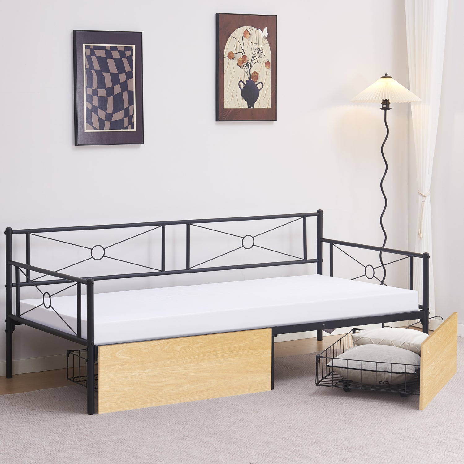 Метално легло-диван BERNIE черен-сонама цвят 90х190 см