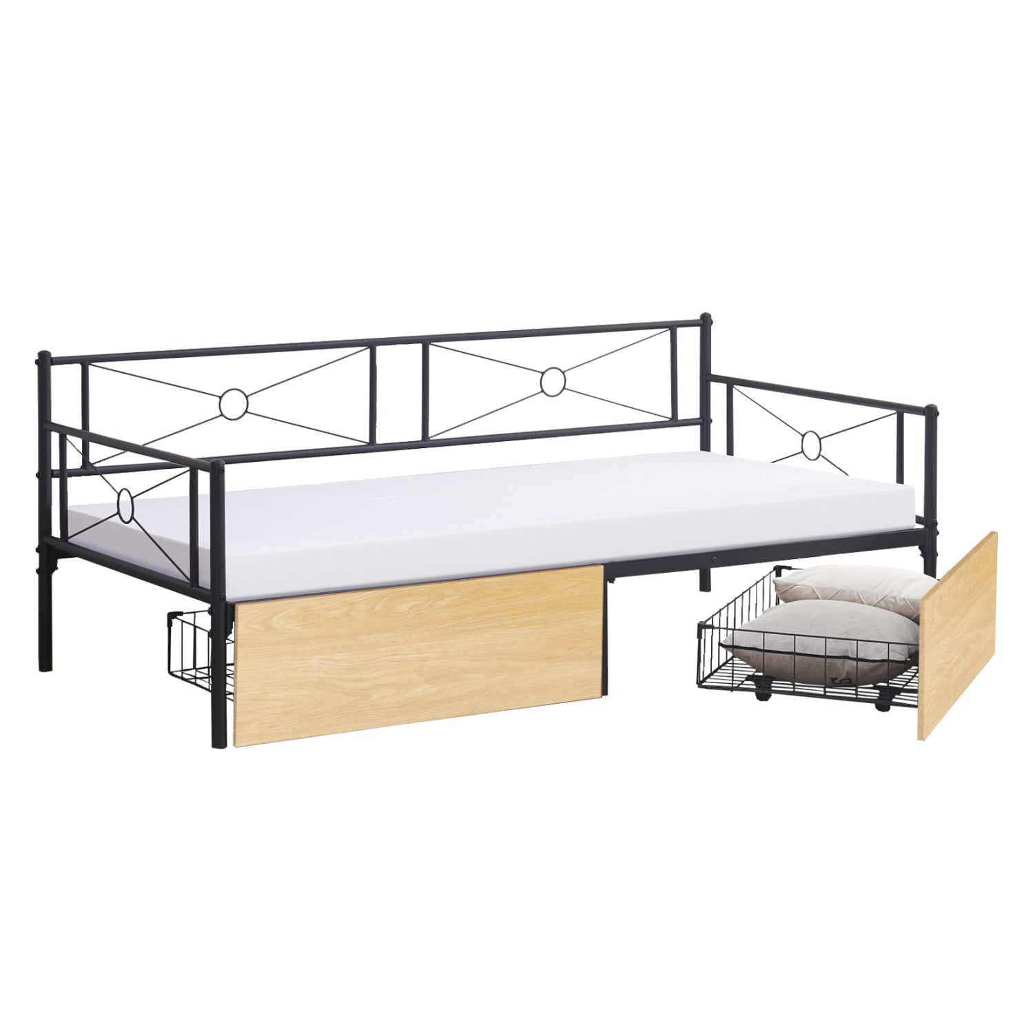 Метално легло-диван BERNIE черен-сонама цвят 90х190 см