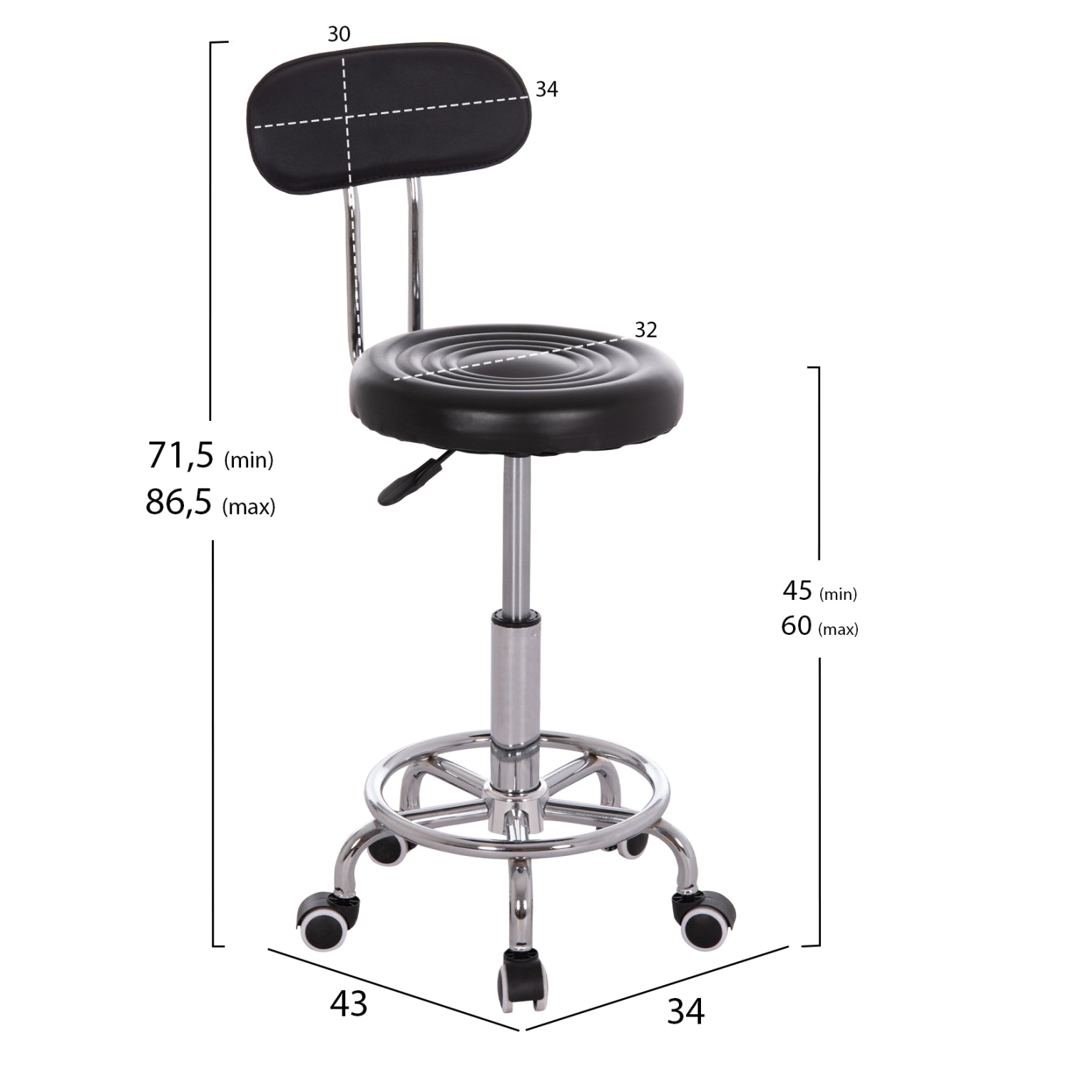 Дизайнерска въртяща се табуретка IRIS pu черна 34x43x86.5см.