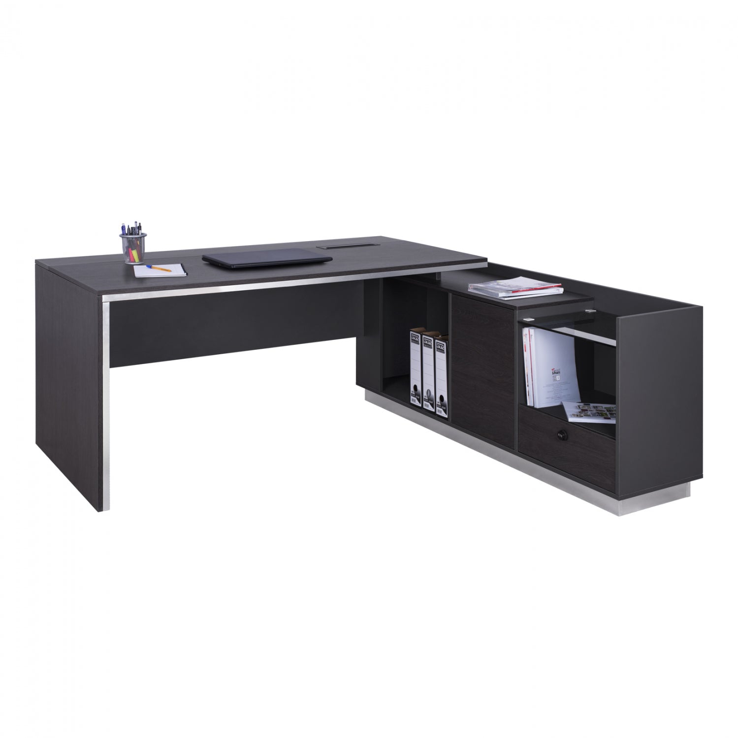 Офис бюро ROSEWOOD десен ъгъл цвят венге-сив 200X160X76см