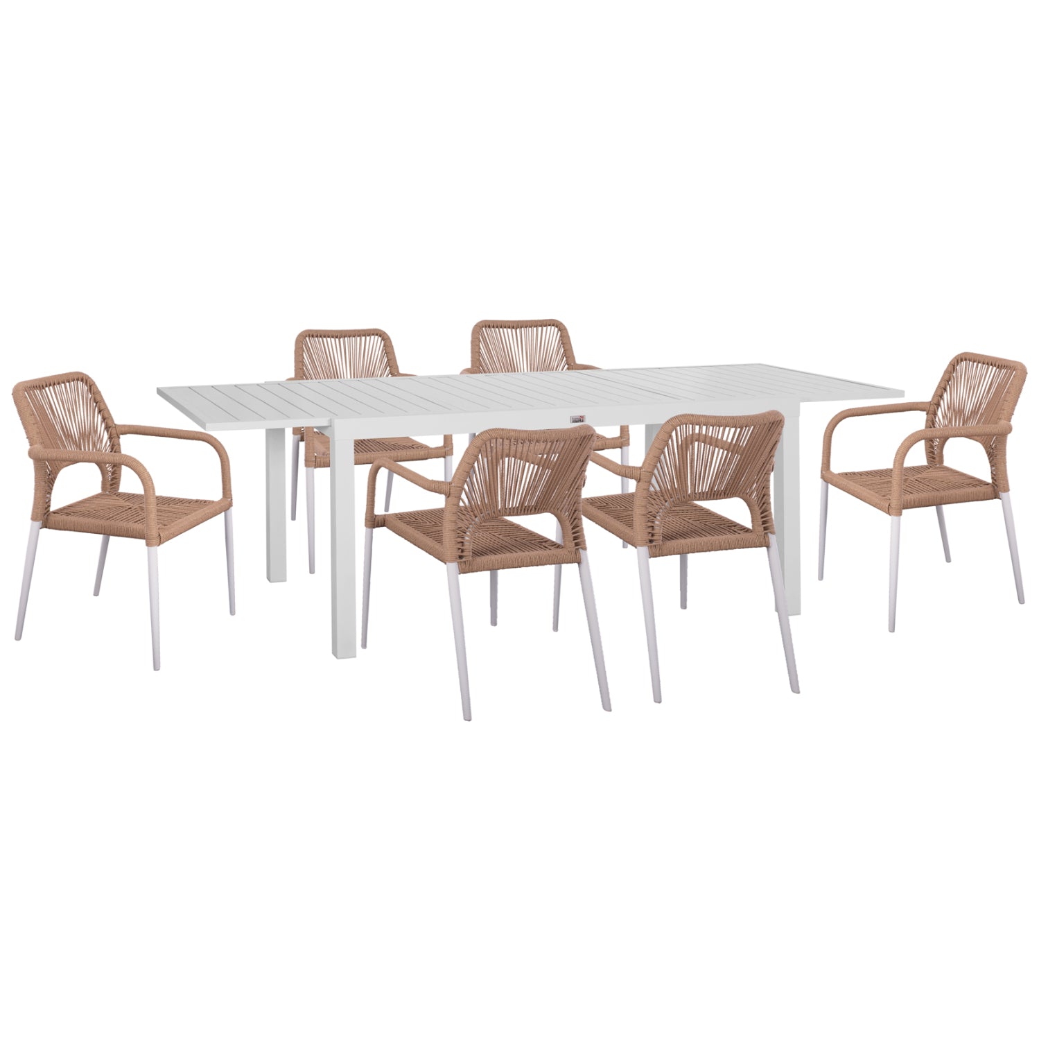 Външен трапезен комплект 7бр Крум бял алуминий--ператан с маса 160-240x90x73