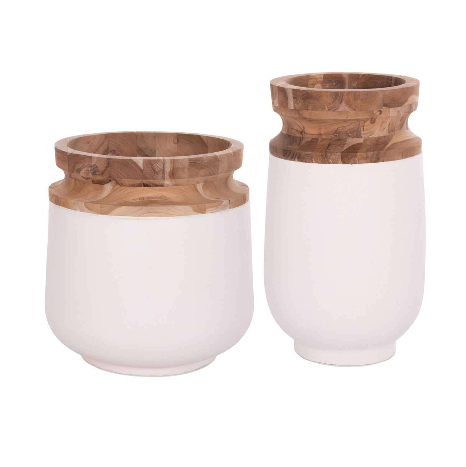 Декоративни подови вази 2бр. LINTER фибро цимент бяло-тиково дърво 47см & 60cm