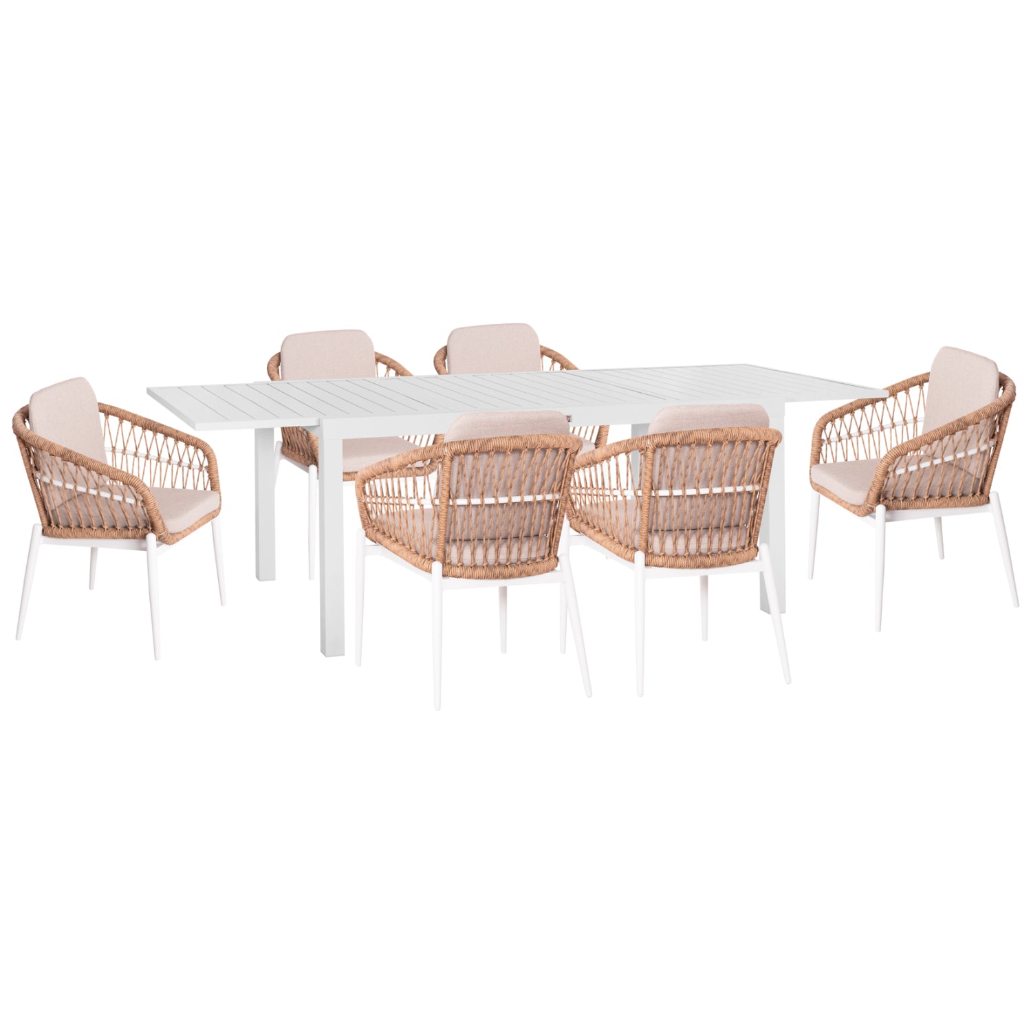 Външен трапезен комплект 7бр Крум бял алуминий--ператан с маса 160-240x90x73