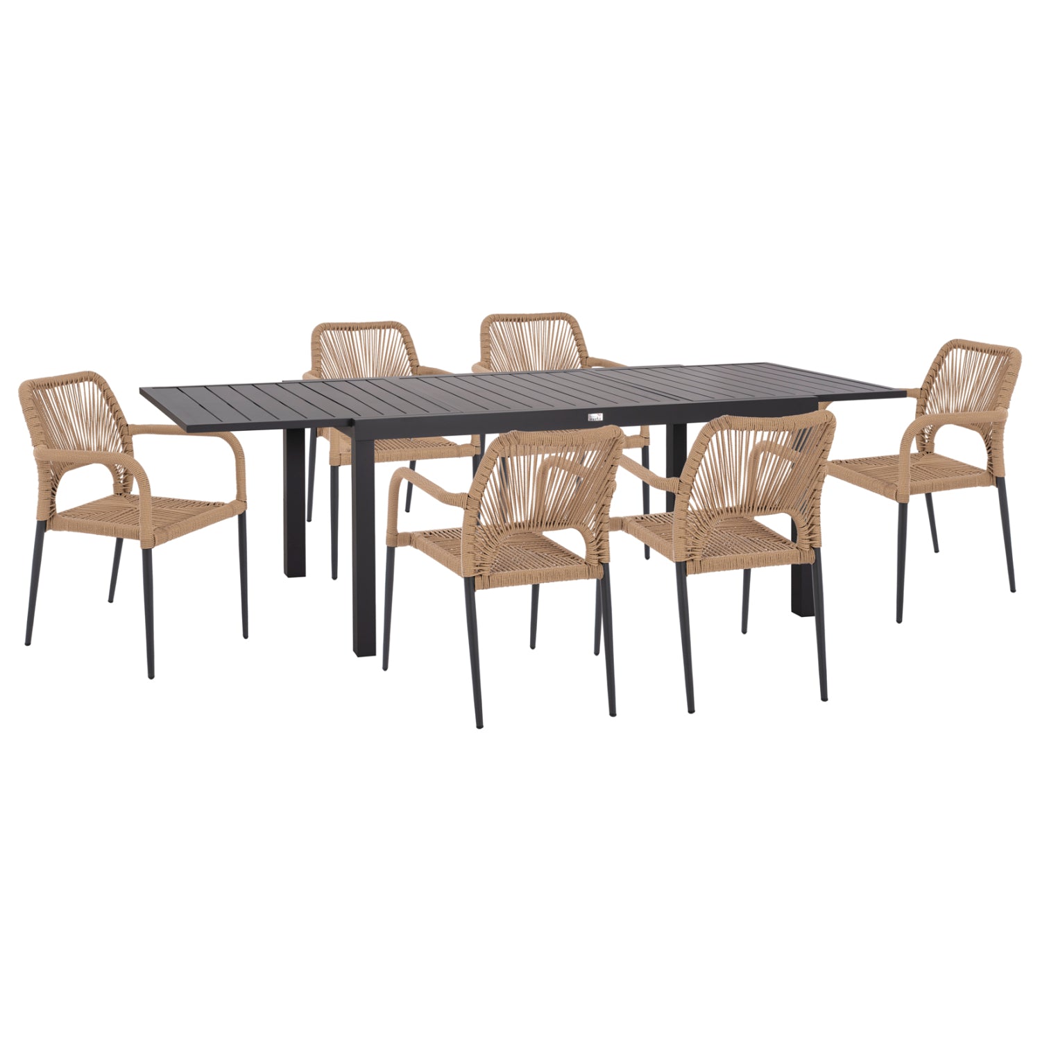 Външен трапезен комплект 7бр Кrum тъмно сив алуминиев ратанов с маса 160-240x90x73