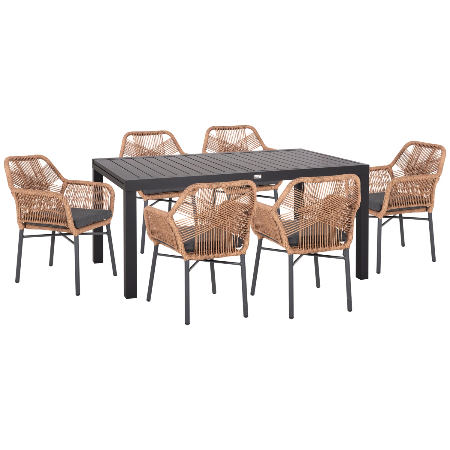 Външен трапезен комплект 7бр Крум тъмно сив алуминий-ператан с маса 160-240x90x73