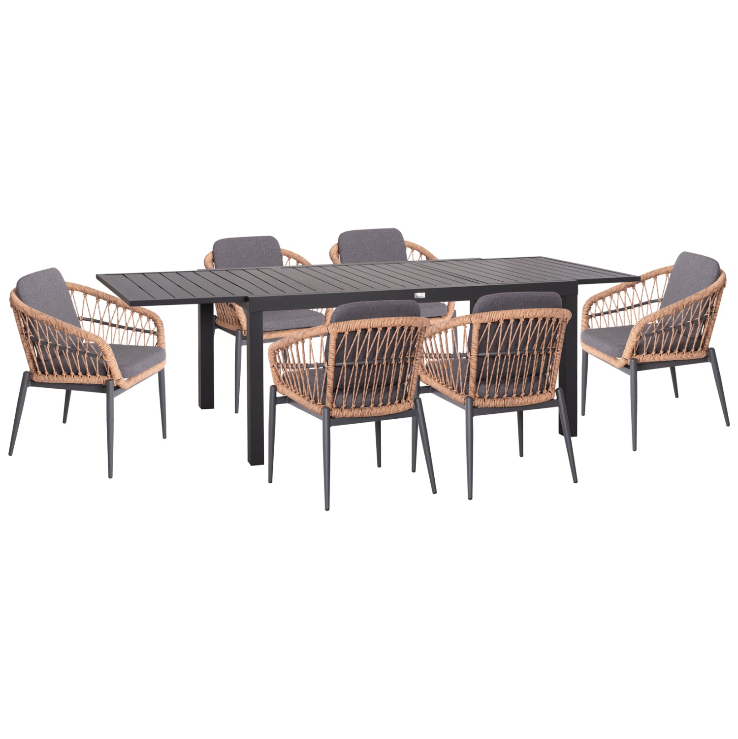 Градински комплект 7бр KRUM /маса 160-240x90x73 тъмно сив алуминий--ператан