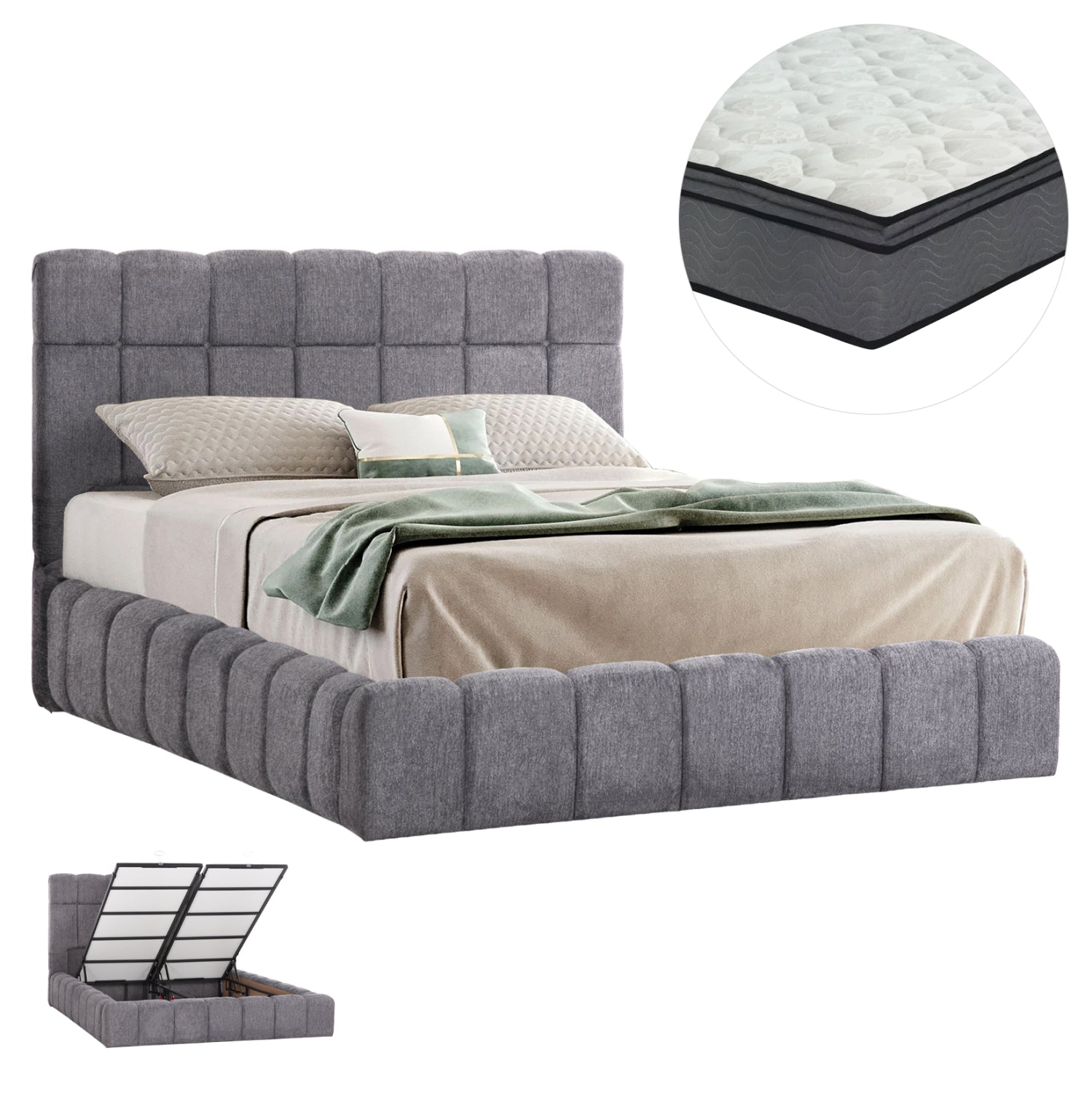 Двойно легло с матрак и място за съхранение RAMON букле 160x200cm