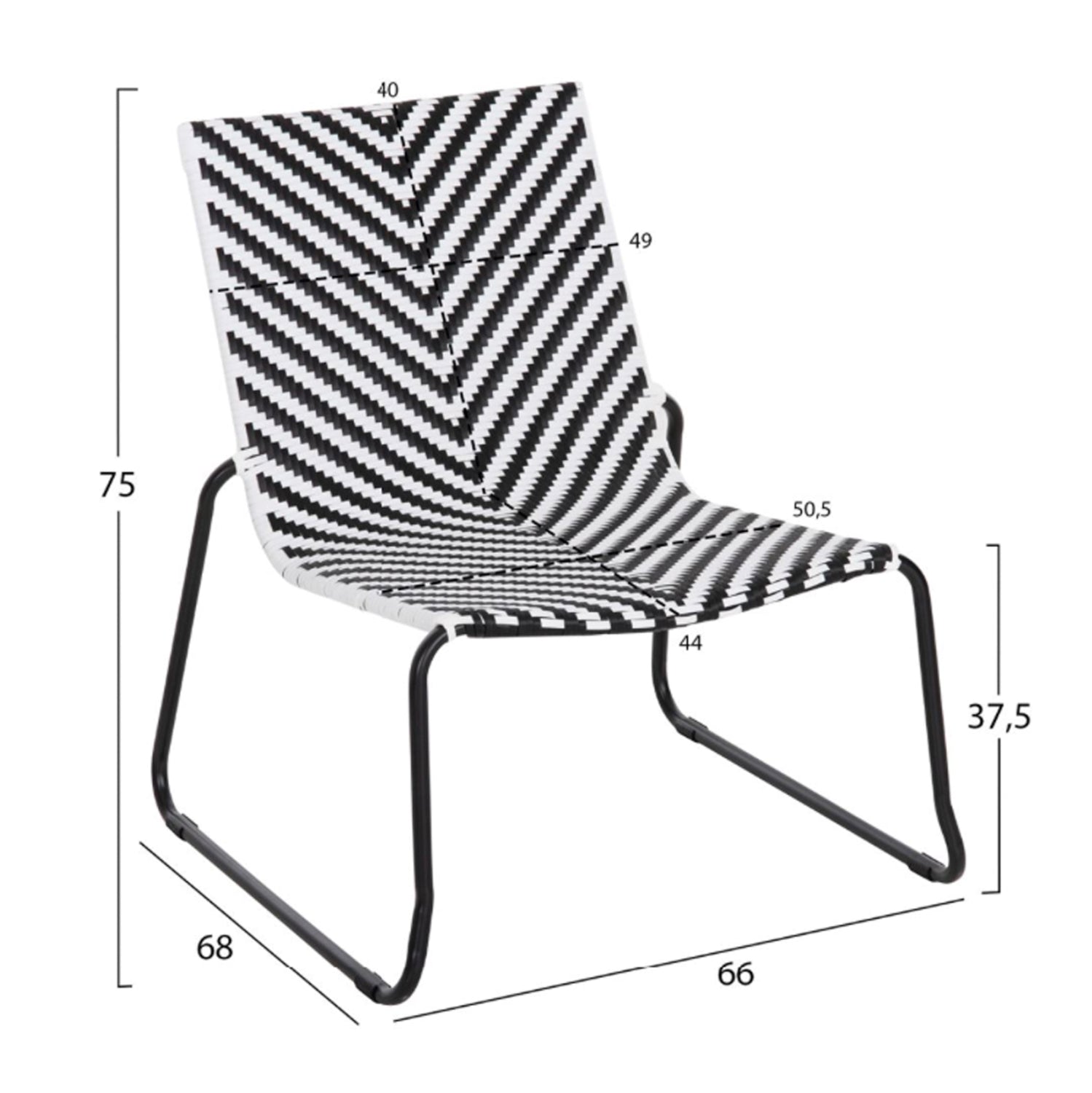Лаундж комплект PONY 3части метал в сиво-ратанова композиция в бяло-черно с маса Φ40x50