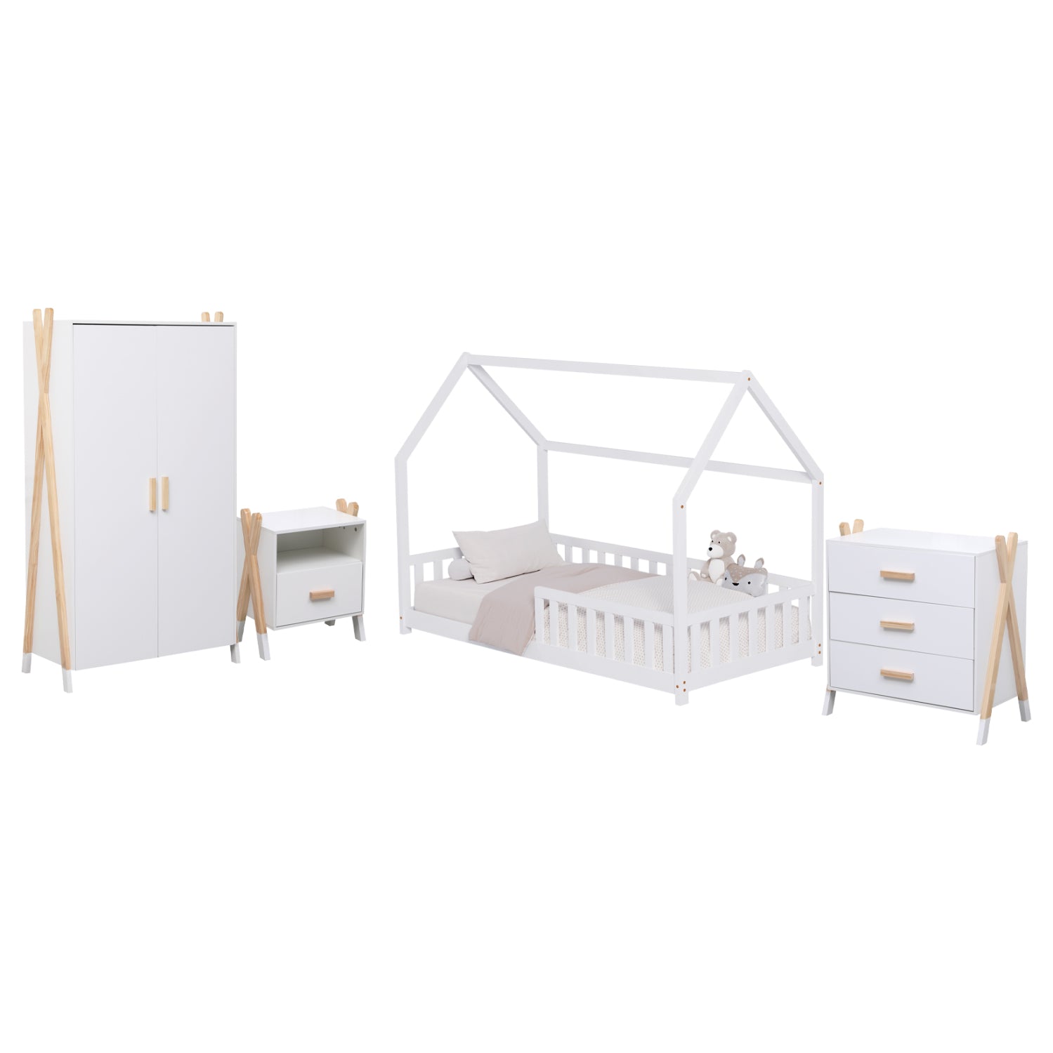 Комплект за детска стая 4бр PASCHAL бял-естествен цвят 21212