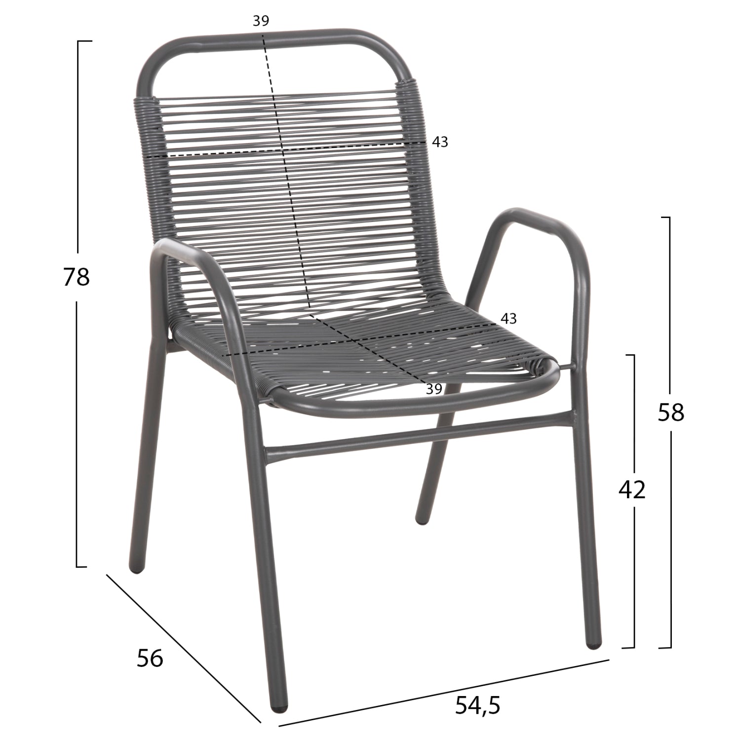 Градински комплект AVRIL 5бр- метални столове и маса 110x60 сиво