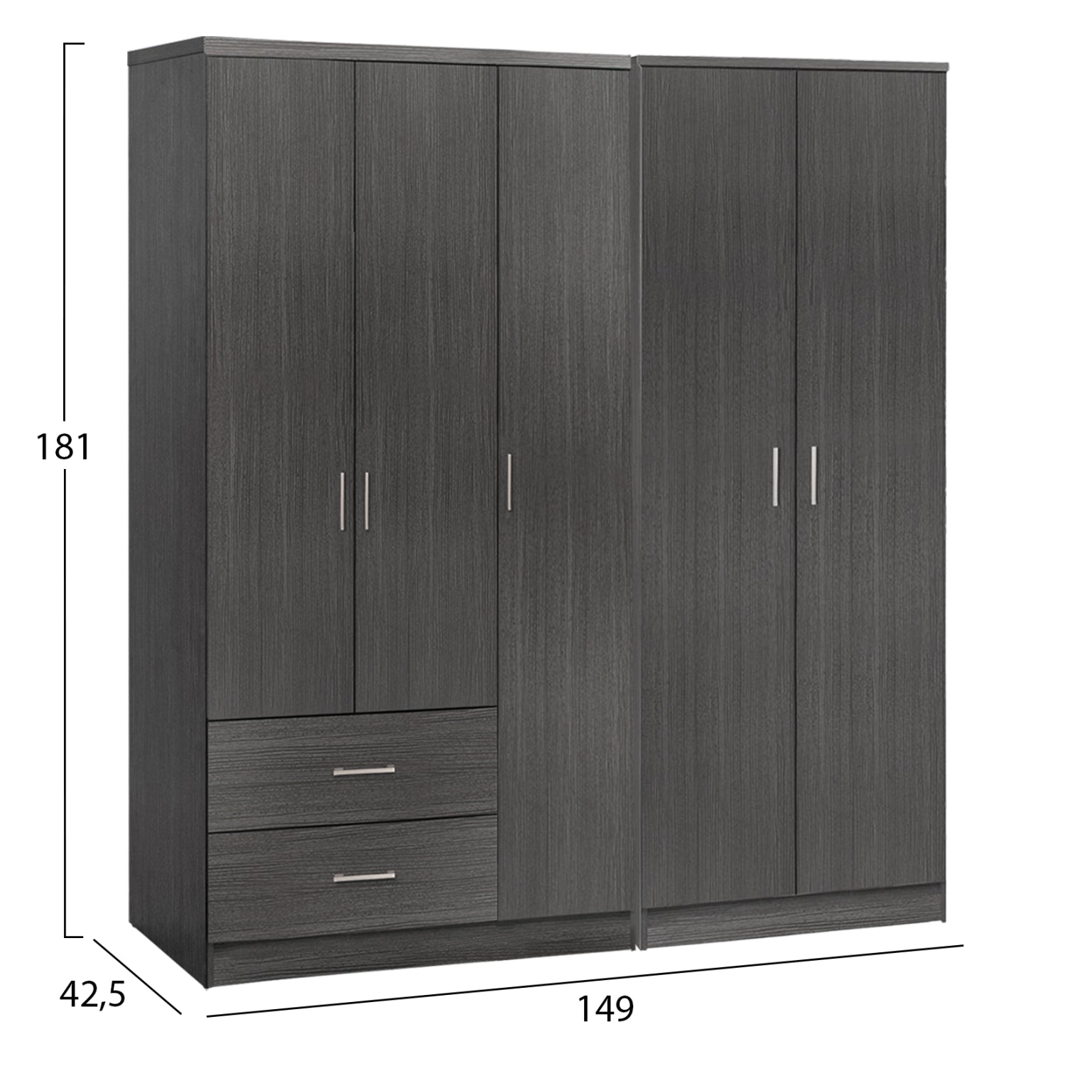 5-крилен гардероб CAESAR зебрано цвят меламин 150x42.5x181см
